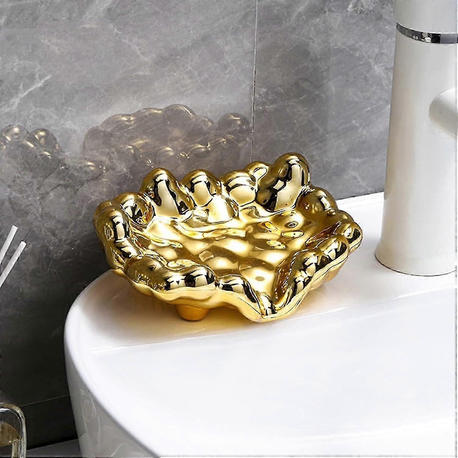 Bar Soap Holder for Shower-Plastic Soap Holder Self Draining with Kitchen Counter and Bathroom Sink,Dish Sponge Holder Travel Case 1 Piece(Gold)