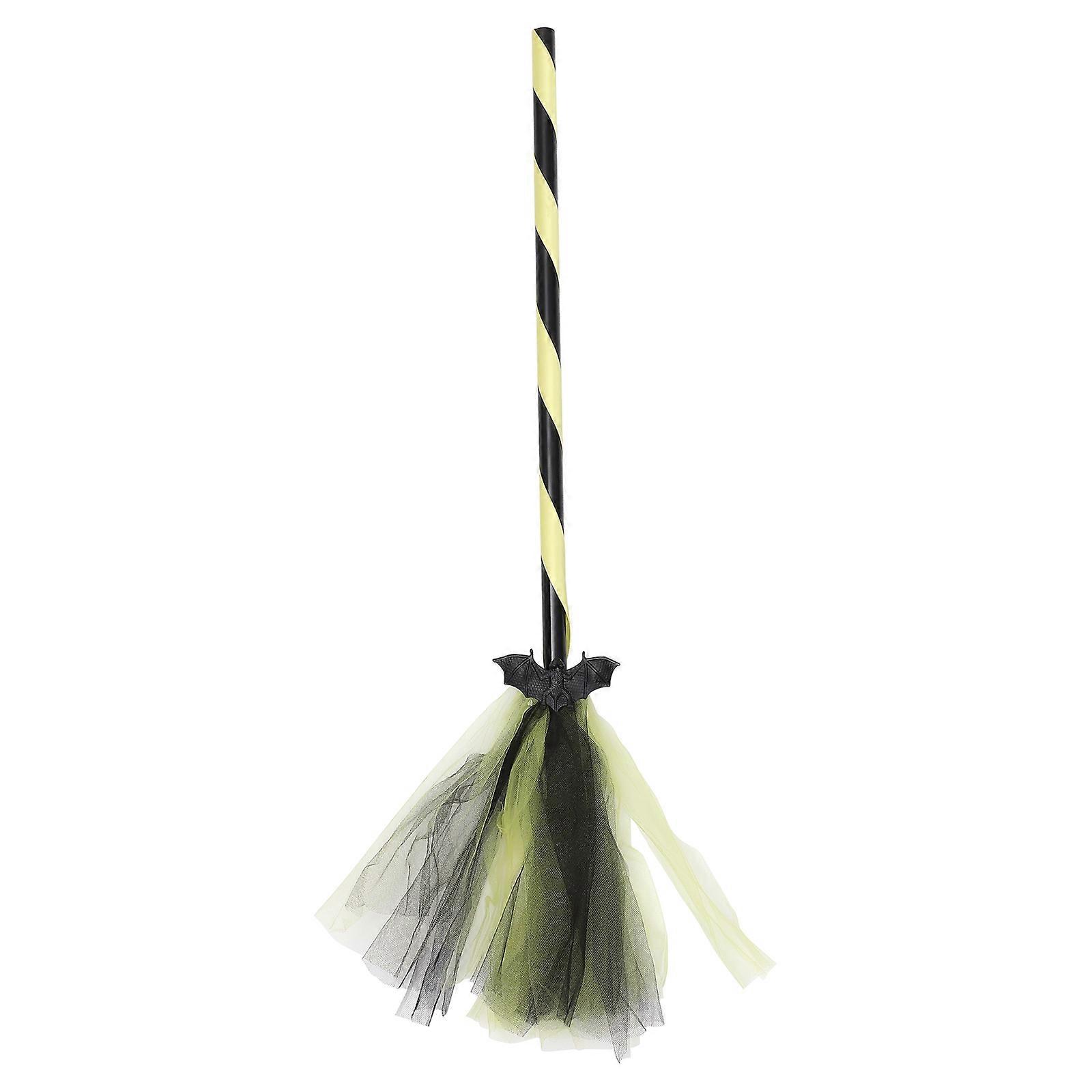 Chic Halloween Decor Broom Shape Yellow 78x5CM Plastic Mesh Party Tool 1Set