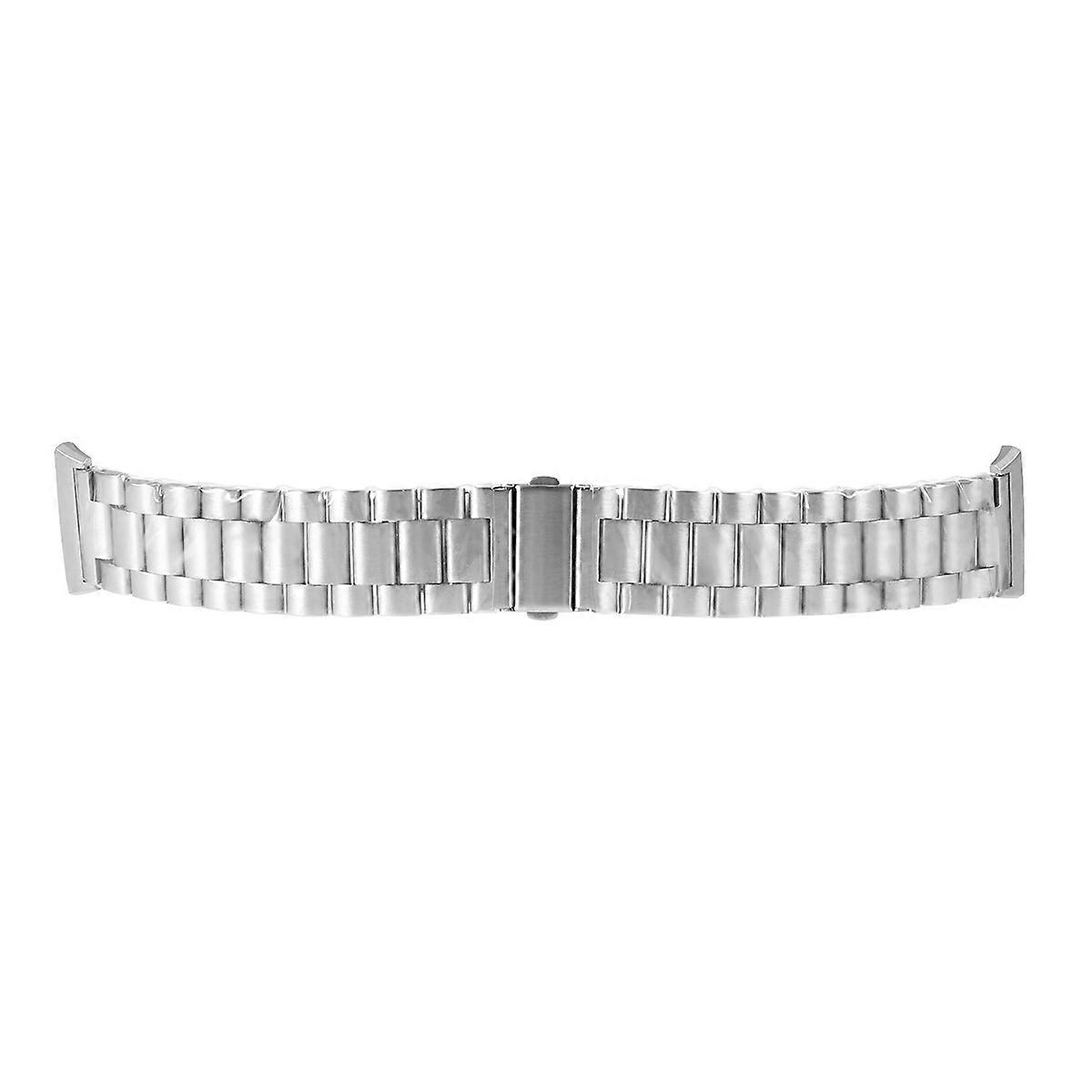 Smart Watch Strap Replacement Adjustable Stainless Steel Three Bead Buckle Wristband, Elegant Silver Design for Unisex Use