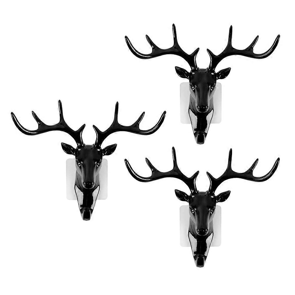Deer Decor Deer Head Wall Hanging Decoration Deer Shape Hook Black 3Pcs