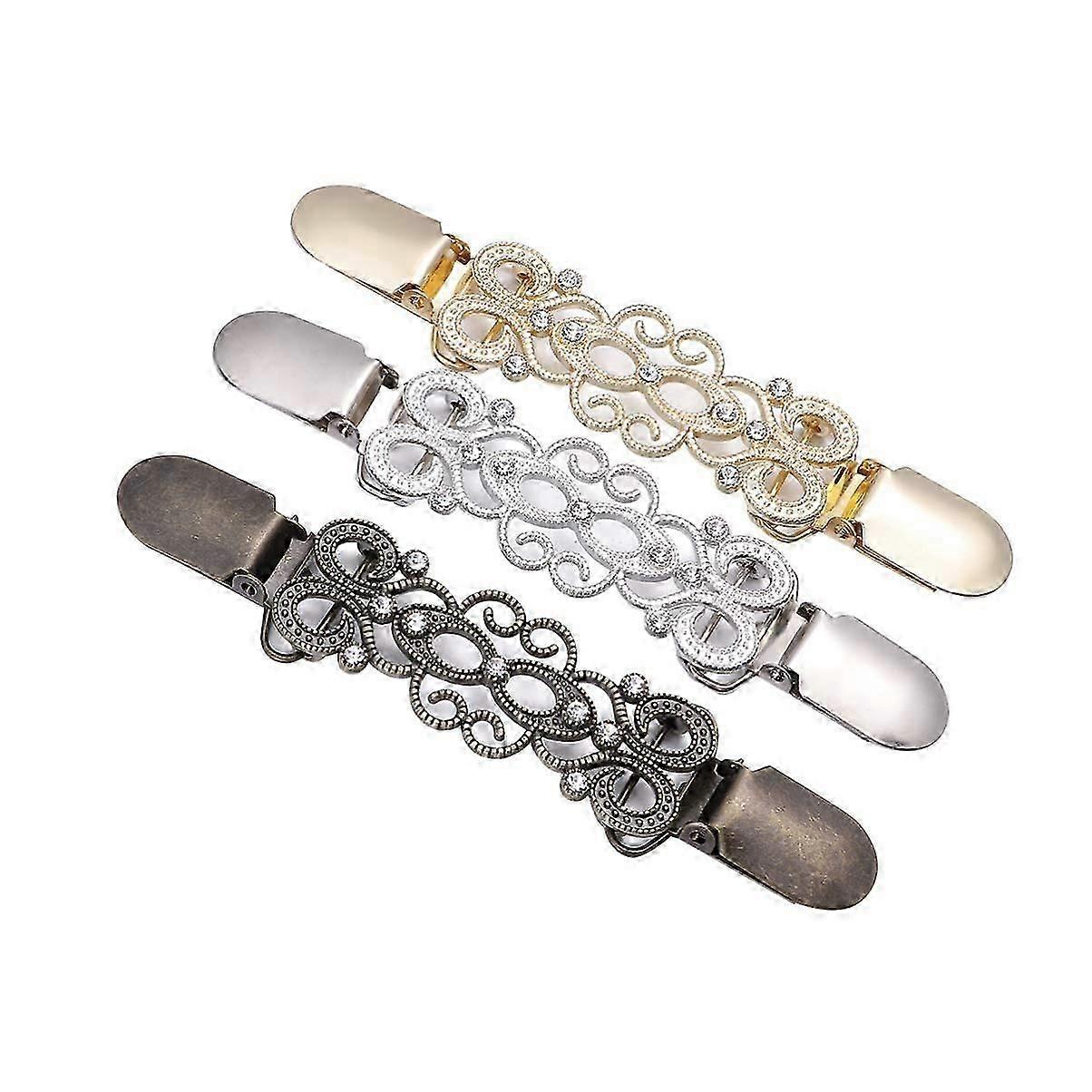 3ピースセーターショールクリップレトロカーディガンカラークリップバックルヴィンテージポンチョクリップクラスプピンシャツホルダーブローチ女性用