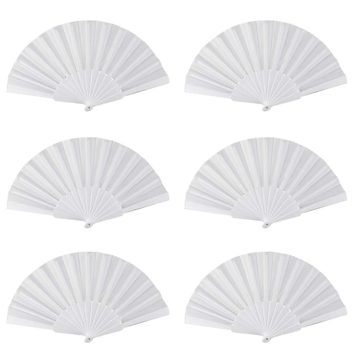 6X Plastic Fabric Hand Foldable Fan for Ladies Men White