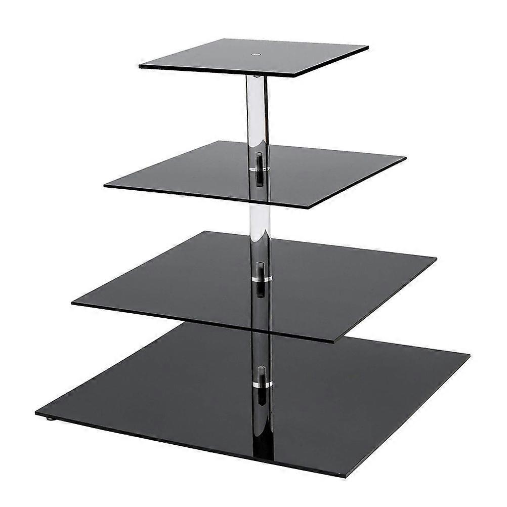 Cake And Cupcake Stand Black Acrylic Shelf Modern Style Stackable Detachable Anniversary Engagement Family Reunion 4 Layers 30X30 Cm 1Pcs