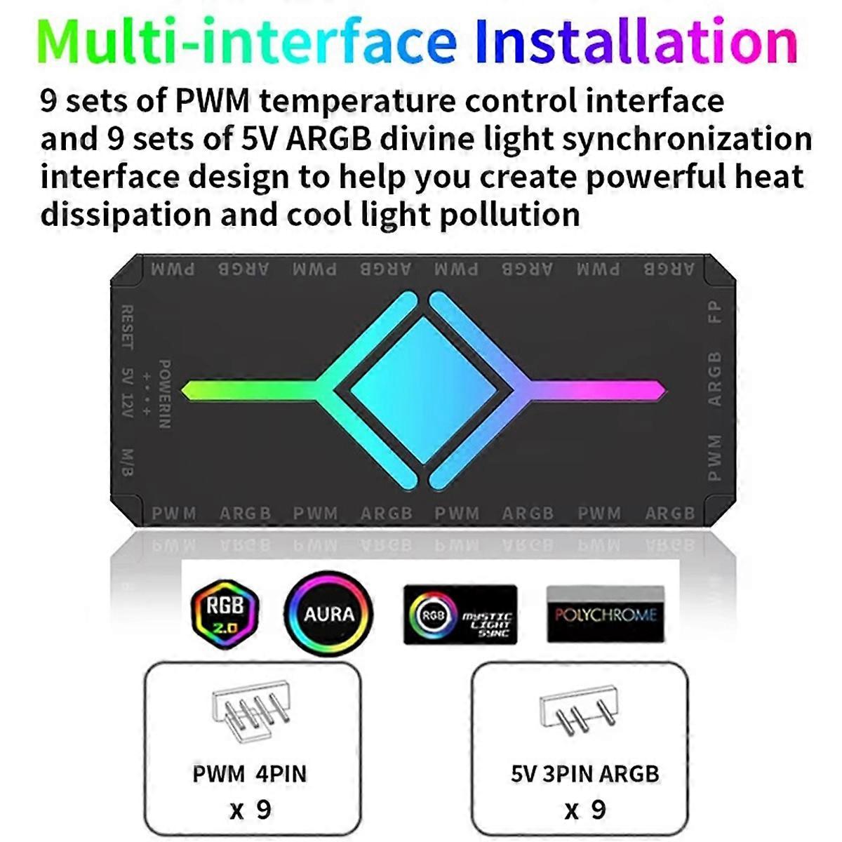 5V 3Pin ARGB Fan HUB Splitter Remote Controller with 4Pin PWM for PC Cooling SYNC CPU Cooler LED Li