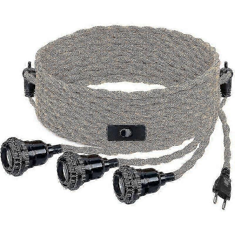 Diy Pendant Light With Hemp Rope, Textile Cable, Hanging Lamp 3e27 With Switch And Plug, Retro Lamp 9 Meters Of Cable, Lamp For Dining Table, Cafe, Li