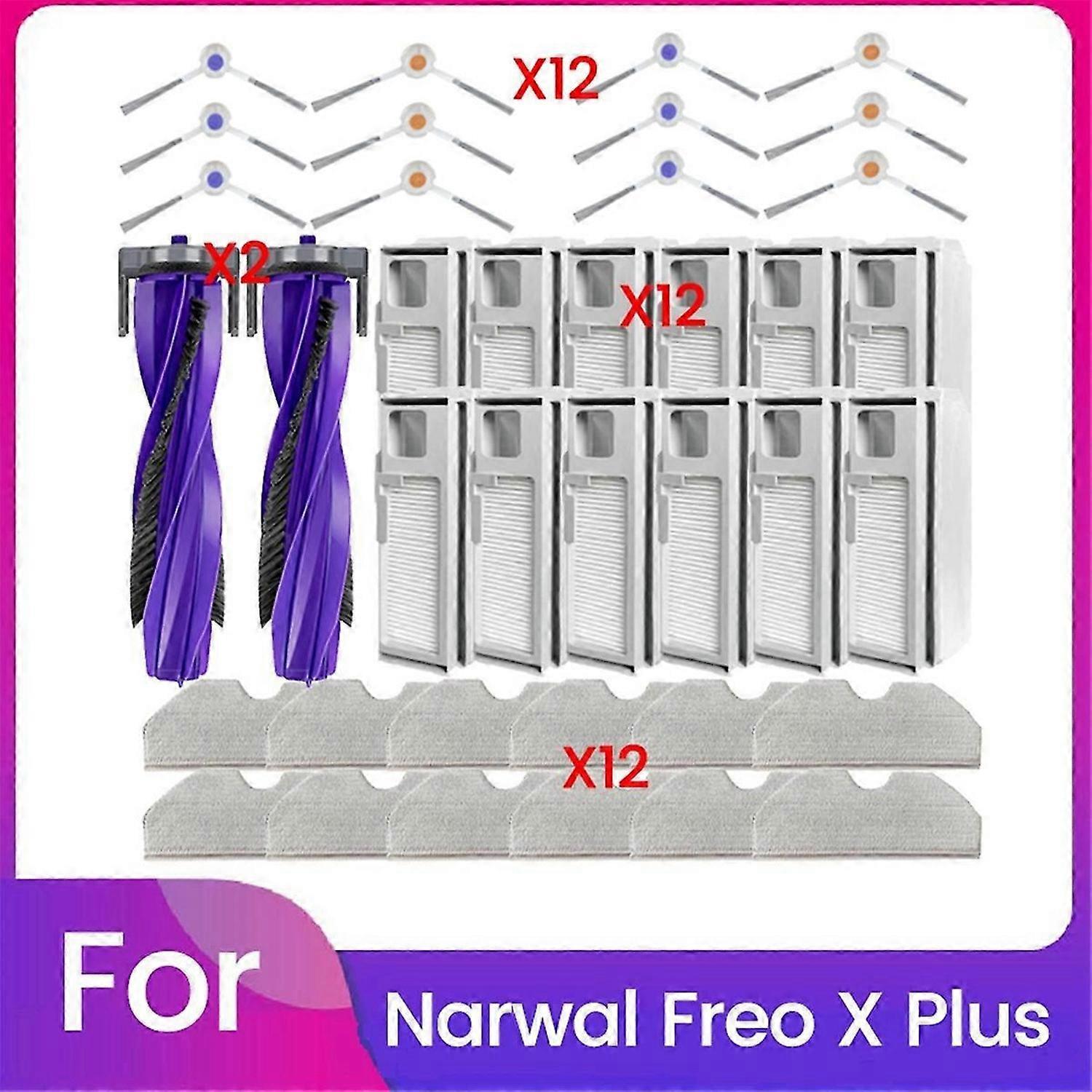 Narwal Freo X Plusロボット掃除機パーツメインローラーサイドブラシフィルターダストバッグモップクロスAcc用38PCS