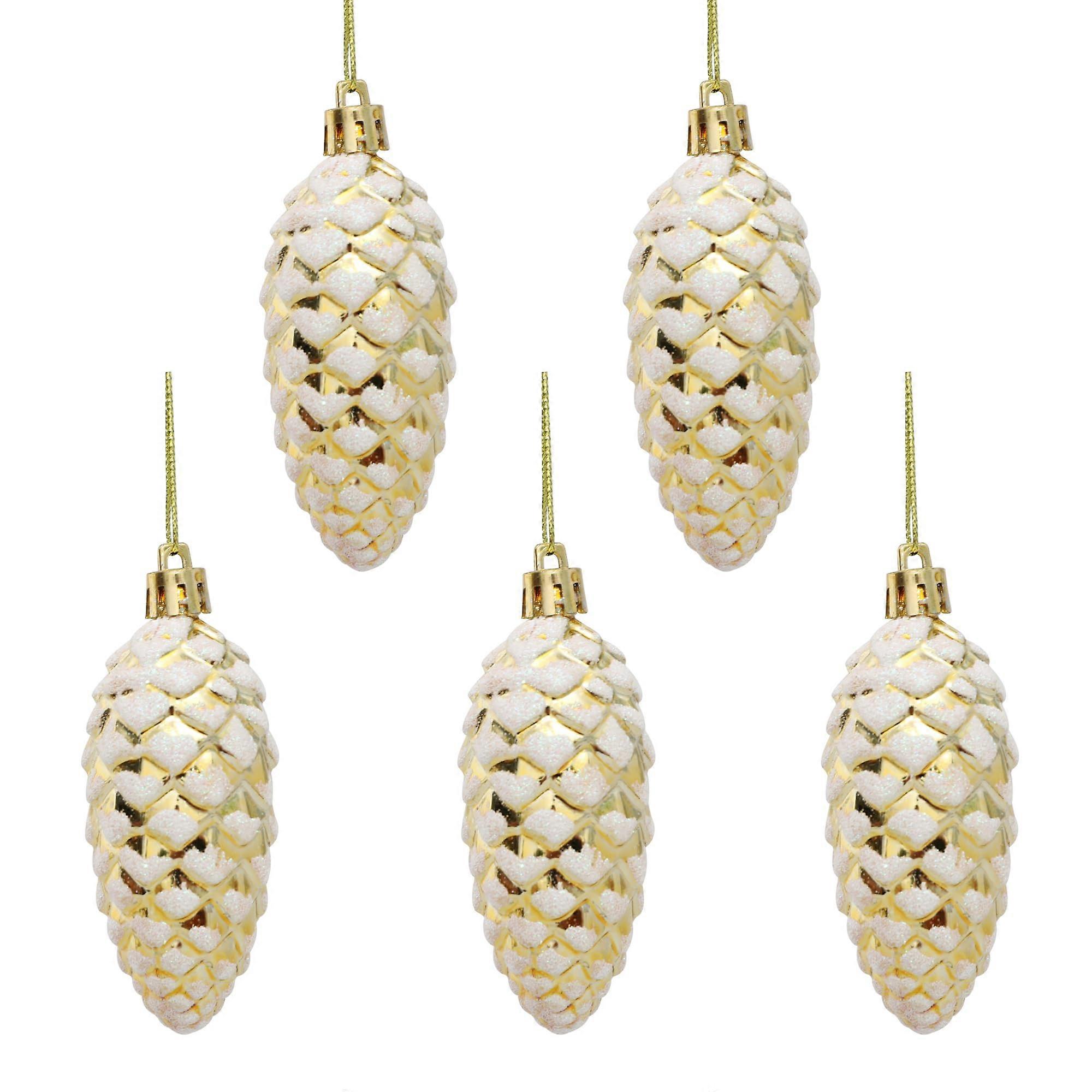 Christmas Tree Baubles Ornaments Shiny Shatterproof Pine Cones 5 Pieces (Gold)