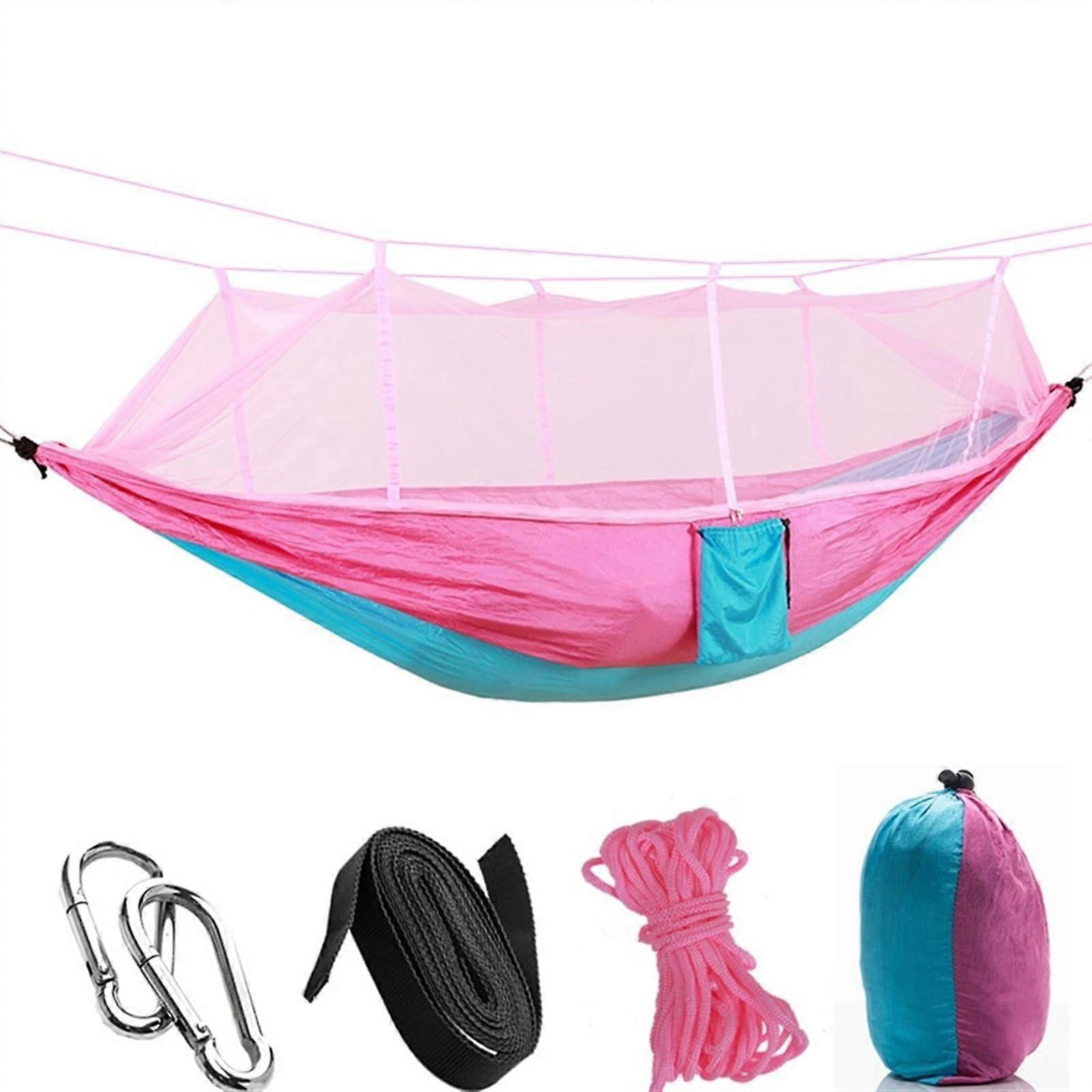Camping Hammocks Outdoor Camping Hammock for 12 People with Mosquito Net, Parachute Fabric, Hanging Bed, Hunting, Sleeping Swing (Pink Blue)