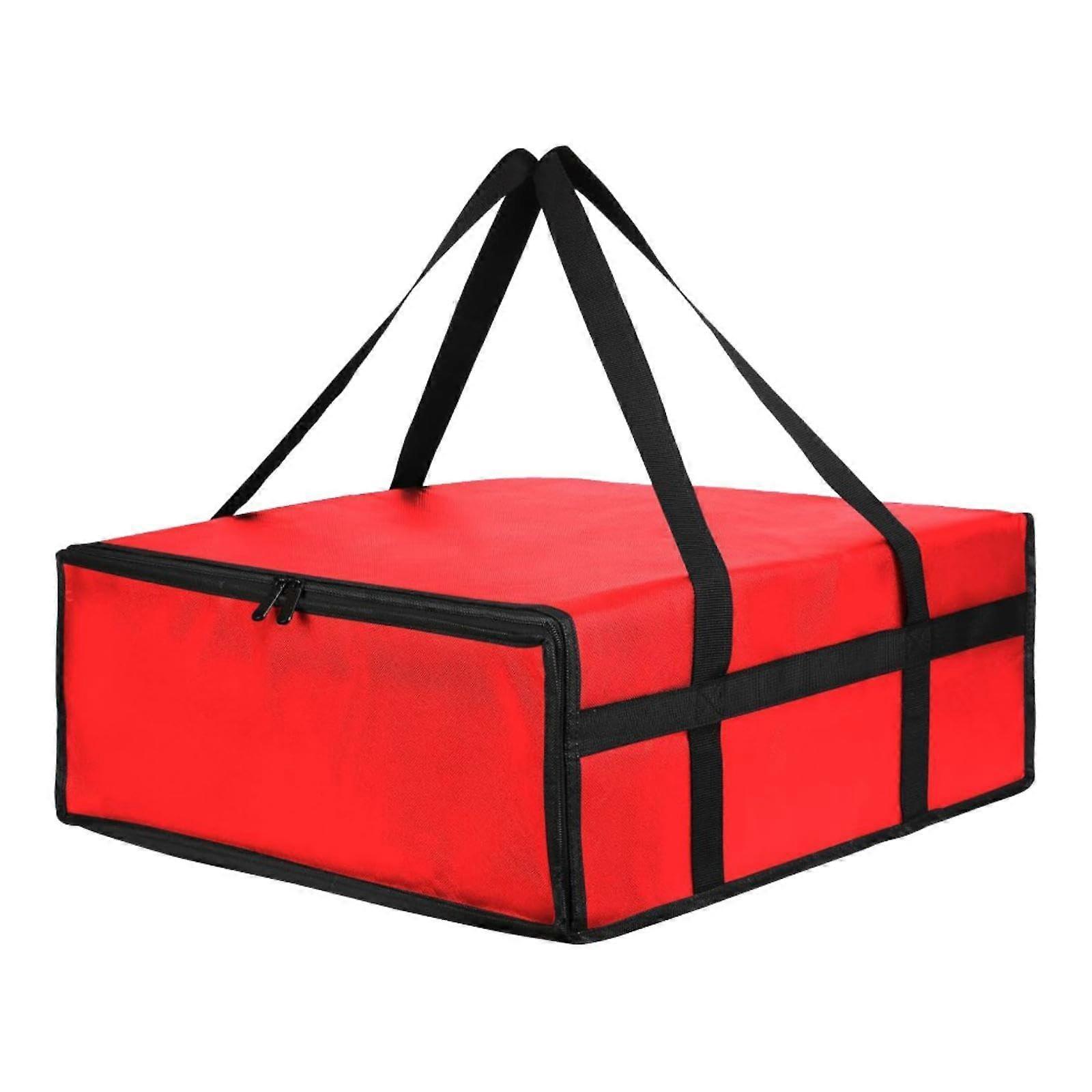Pizza Delivery Bag Hot Cold Food Storage Insulation Inner Layer Double Handles Waterproof Red For Home Camping