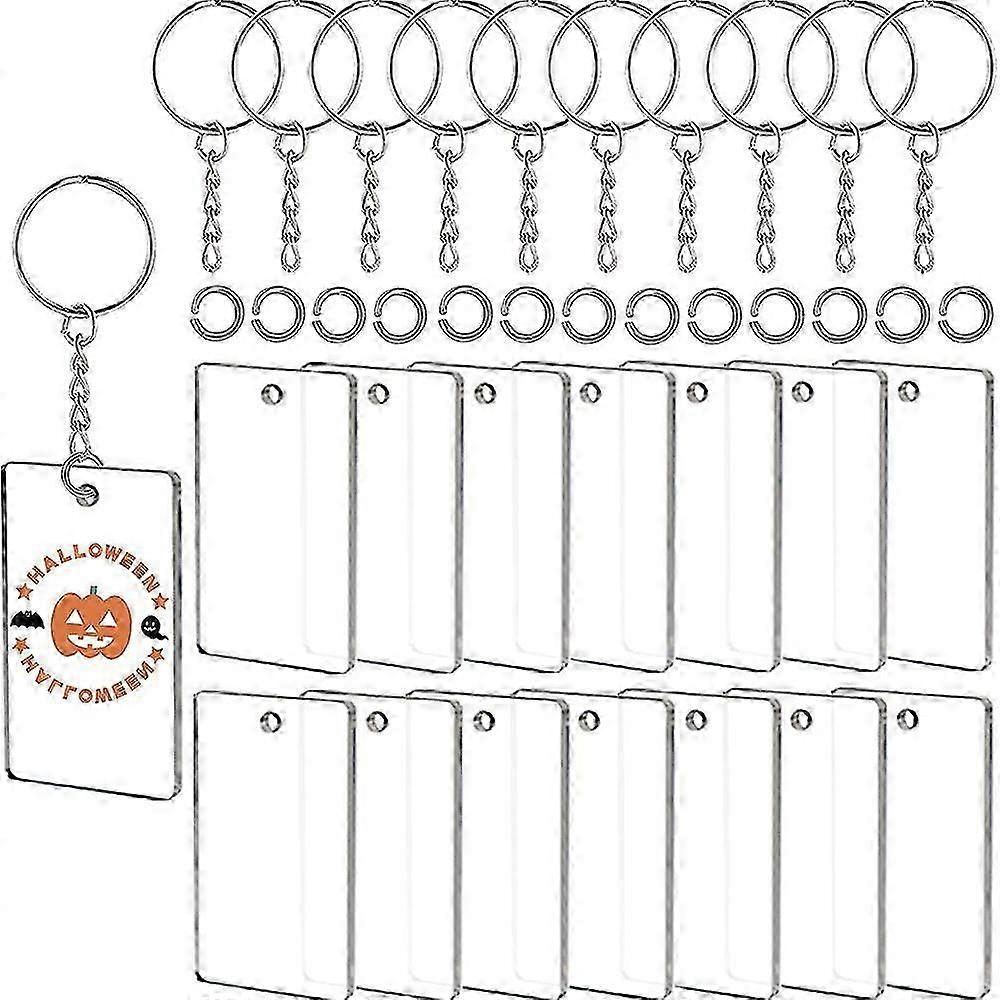 30pcs Clear Acrylic Keychain Blanks, Rectangular DIY Keychain, Handmade Holiday Gift, Small Pendant Decor