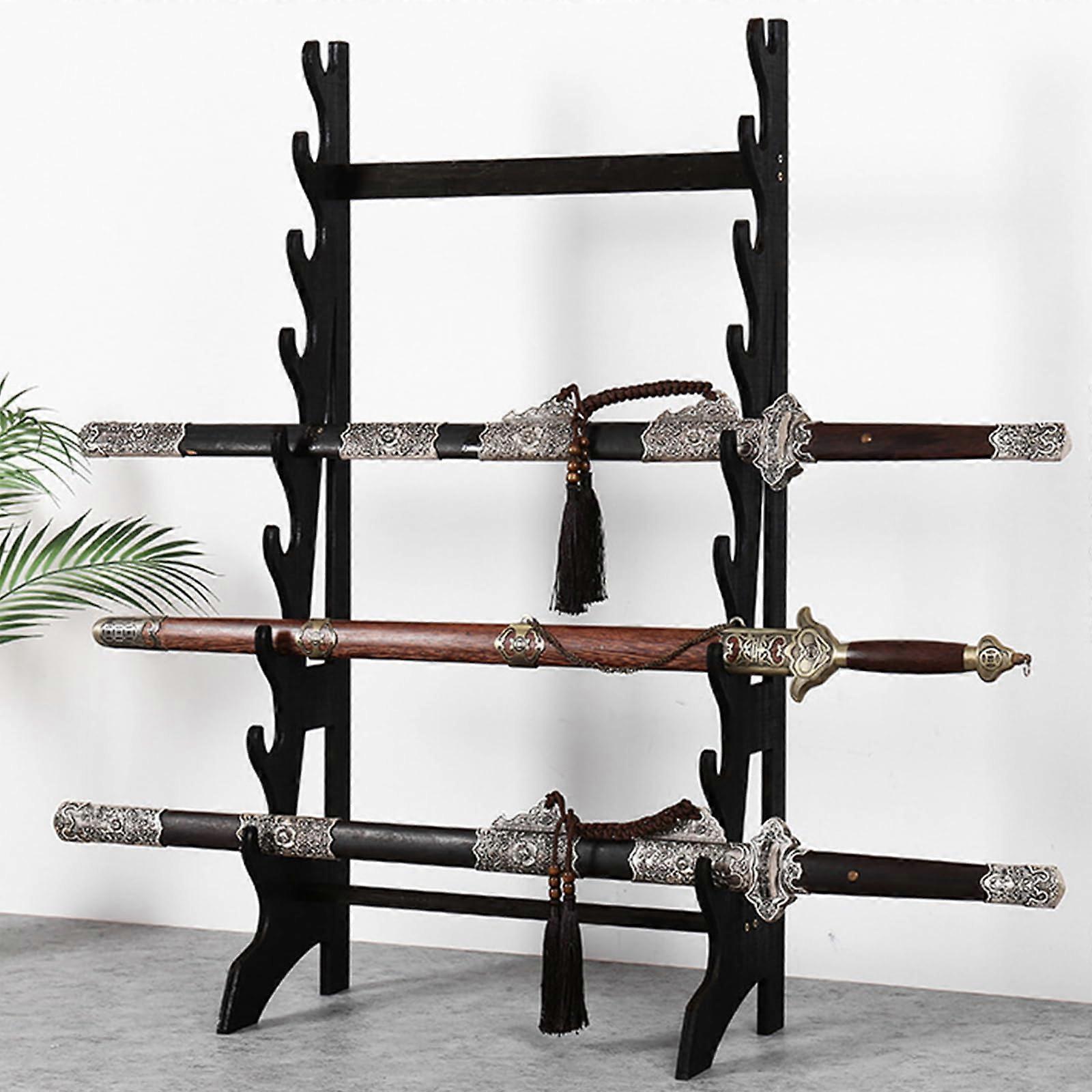 Support d’épée multicouche pour épées de samouraï Katana, support d’affichage en bois sur pied, support de canne à pêche vertical noir 9 po