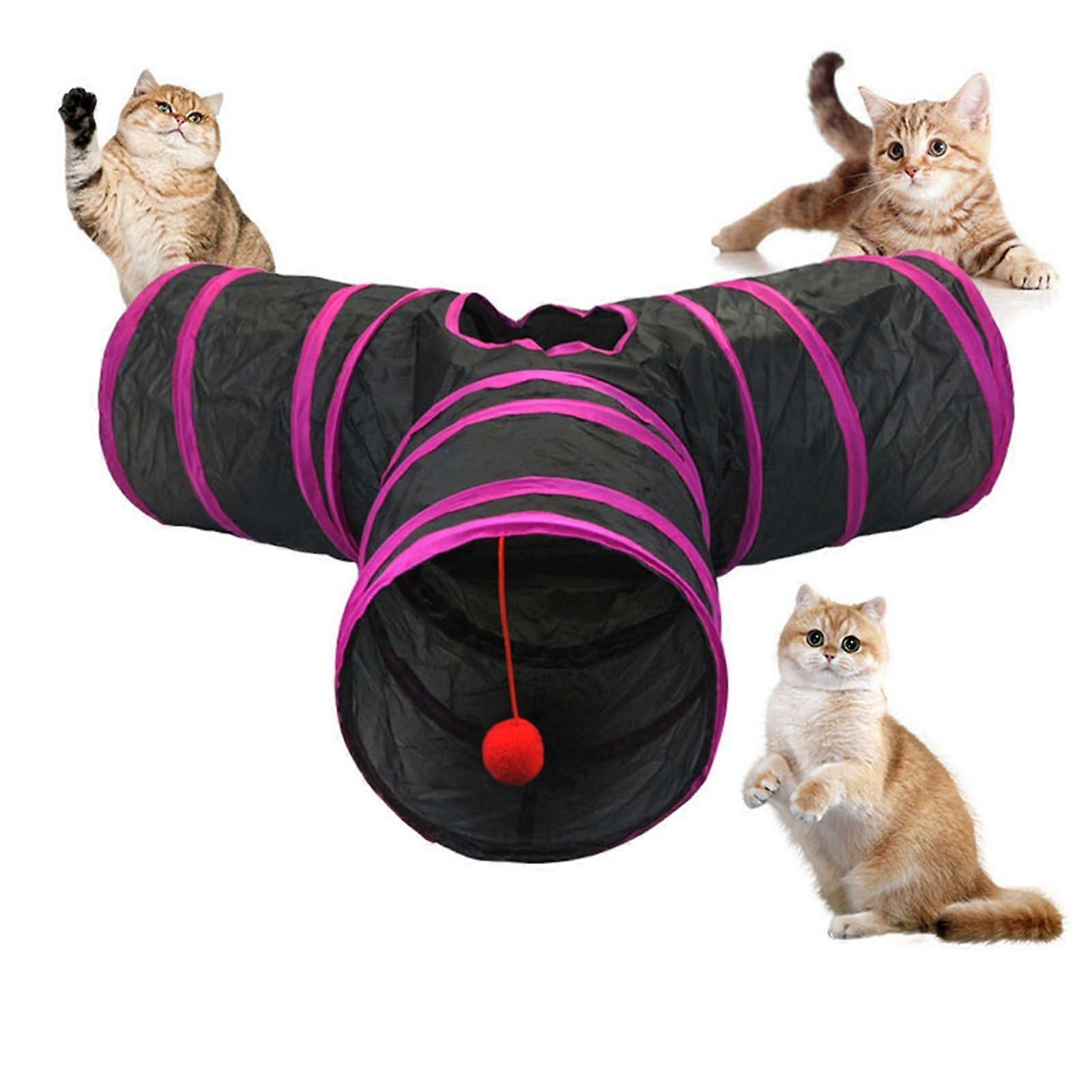 Cat Tunnel, Collapsible Pet Tunnel with Hanging Ball, Rabbit and Rabbit Tunnel for House Cats and Kittens (Black, 32cm)