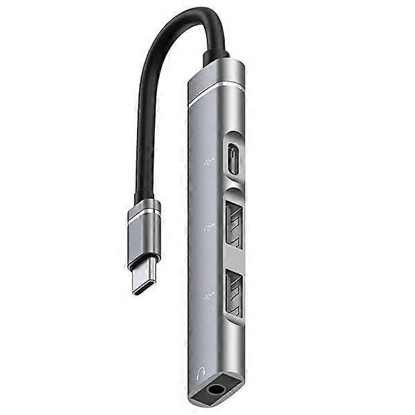 Type-C Docking Station to 3.5mm Jack USB2.0 TypeC HUB 4-in-1 Splitter USB C Adapter for UDisk Keyboard Gray 0.03
