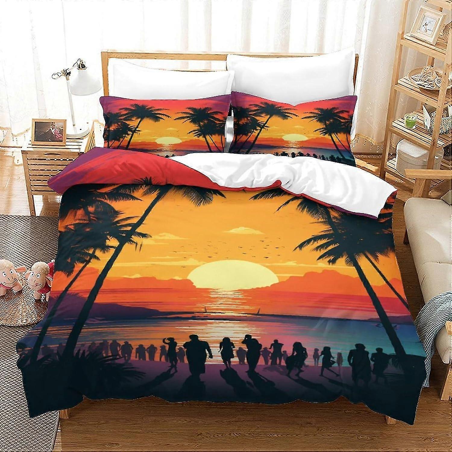 Conjunto de Capa de Edredom Sunny Beach 3D Apaixonado Festa Impressa Roupa de Cama 3 Peças Microfibra Capa de Edredom Macia com Fecho de Zíper Adequado para Certos Br
