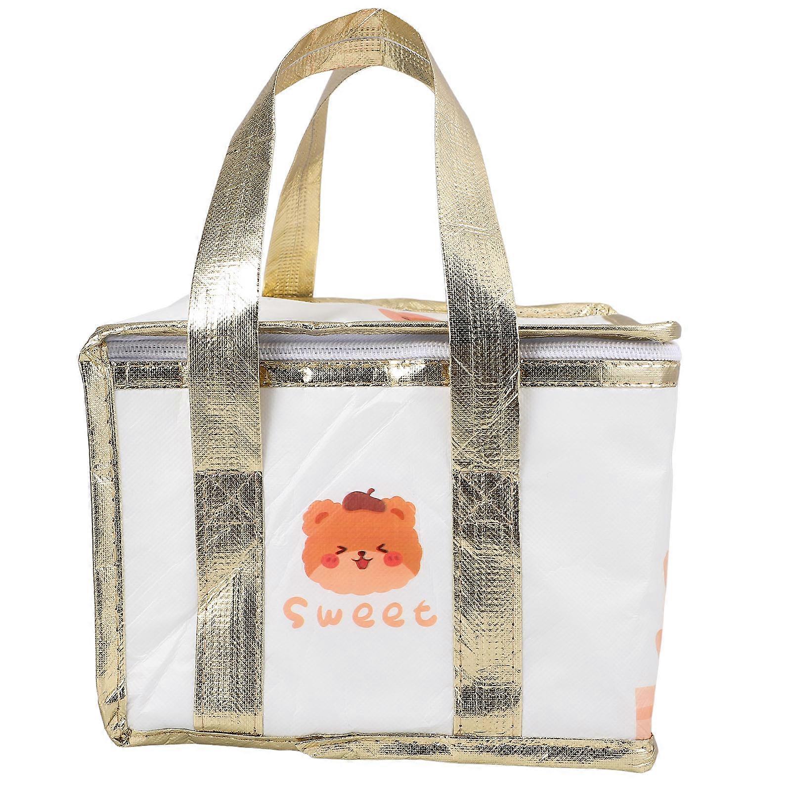 Insulated Food Bag with Cartoon Design for Grocery, Takeout & Picnics – Reusable Thermal Tote Bag Featuring Bear and Bunny Graphics