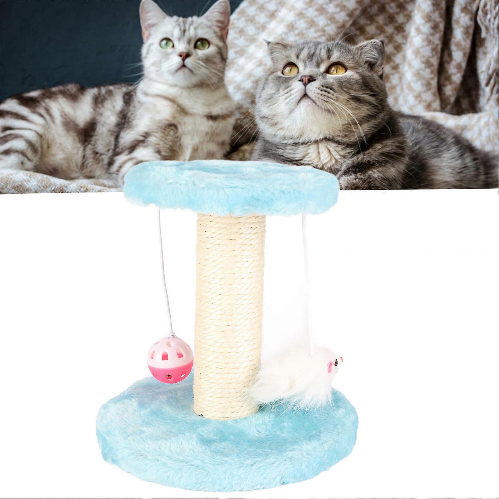 Cat Scratching Post Interactive Soft Plush 2 Layers Sisal Rope Scratcher Tree for Indoor Cats Kittens Blue