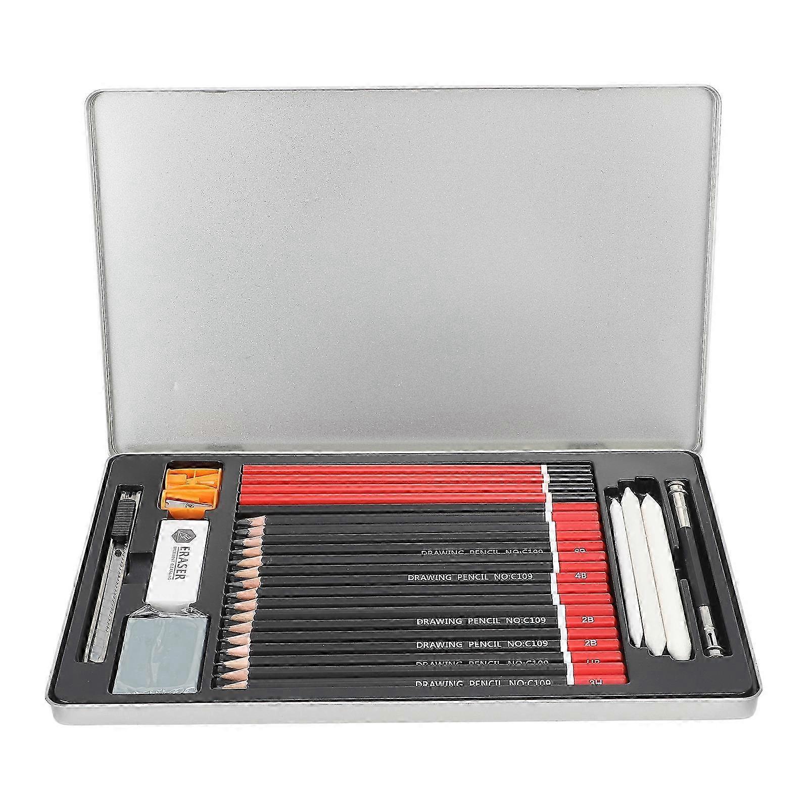 30Pcs Sketch Kit Safe Durable High Smoothness Break Resistant Metal Case Packed Sketching Supplies for Young Artists