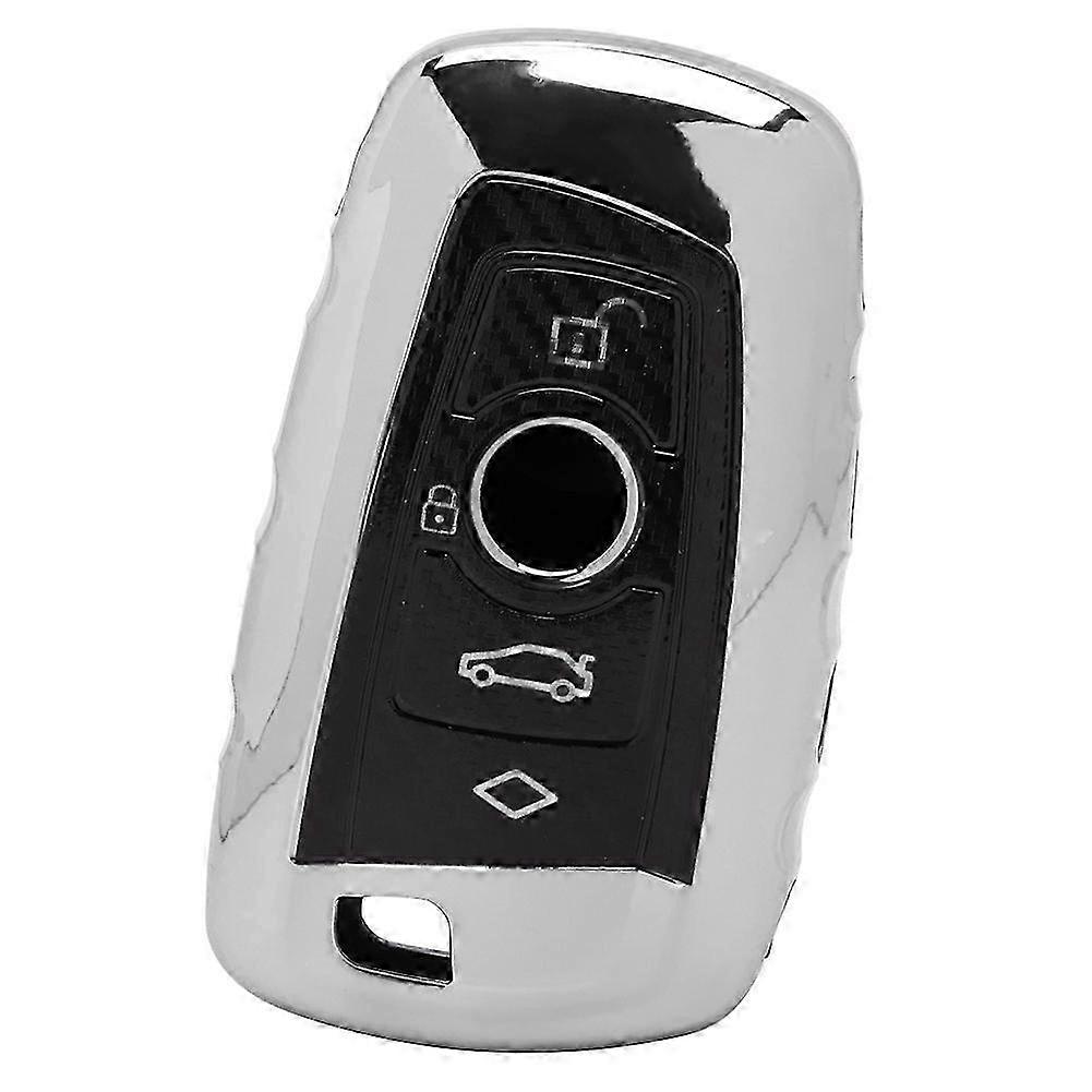suitable for bmw key protective case with carbon fiber pattern in silver