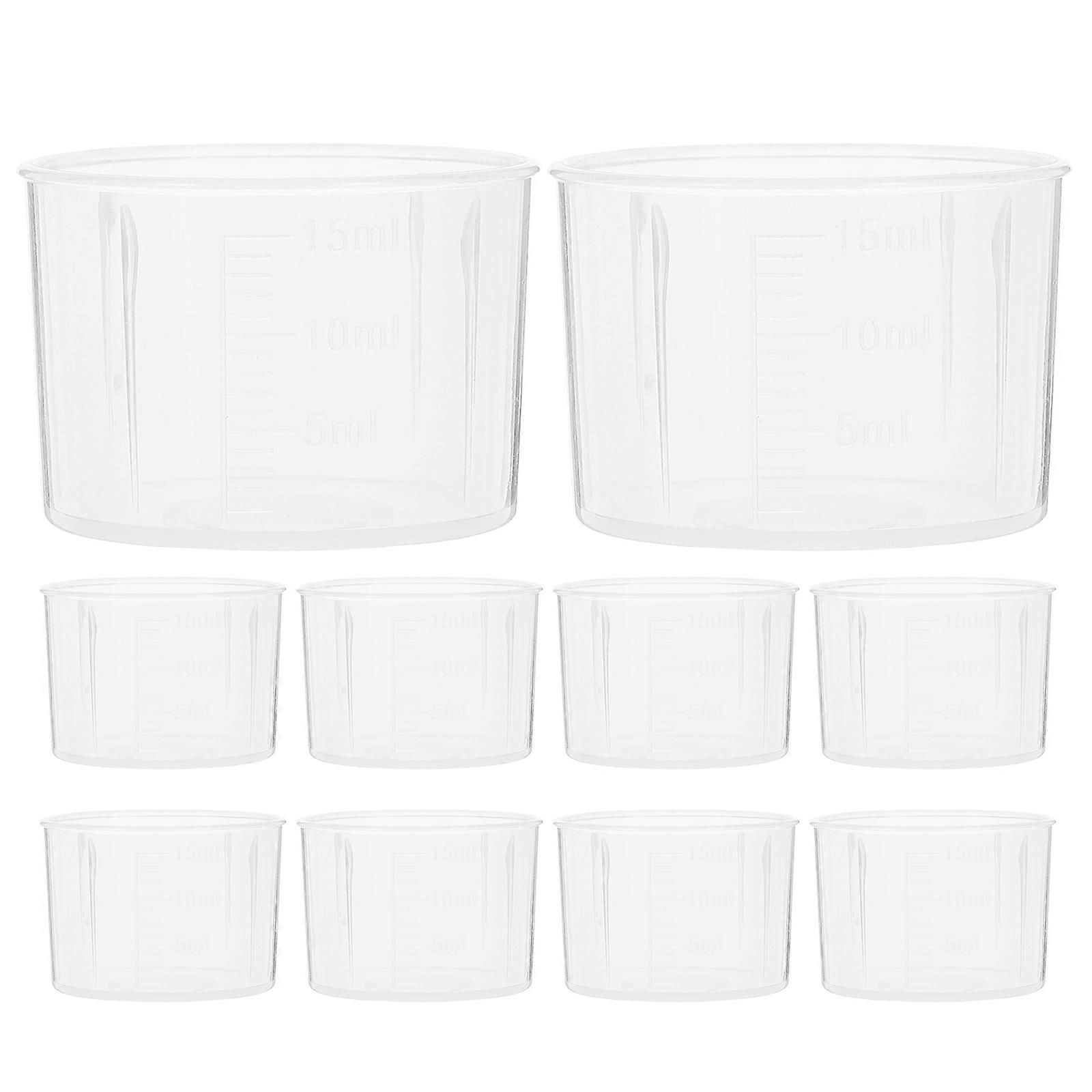 10pcs Plastic Measuring Cups Graduated Mixing Pitchers High Clarity PP Beakers for Accurate Liquid Measurement for Painting Stain and Epoxy