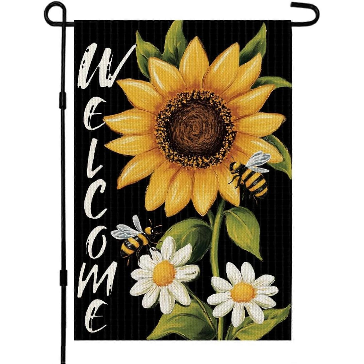 12x18 Double - Sided Sunflower Burlap Garden Flag, Summer Welcome Decor for Porch & Yard