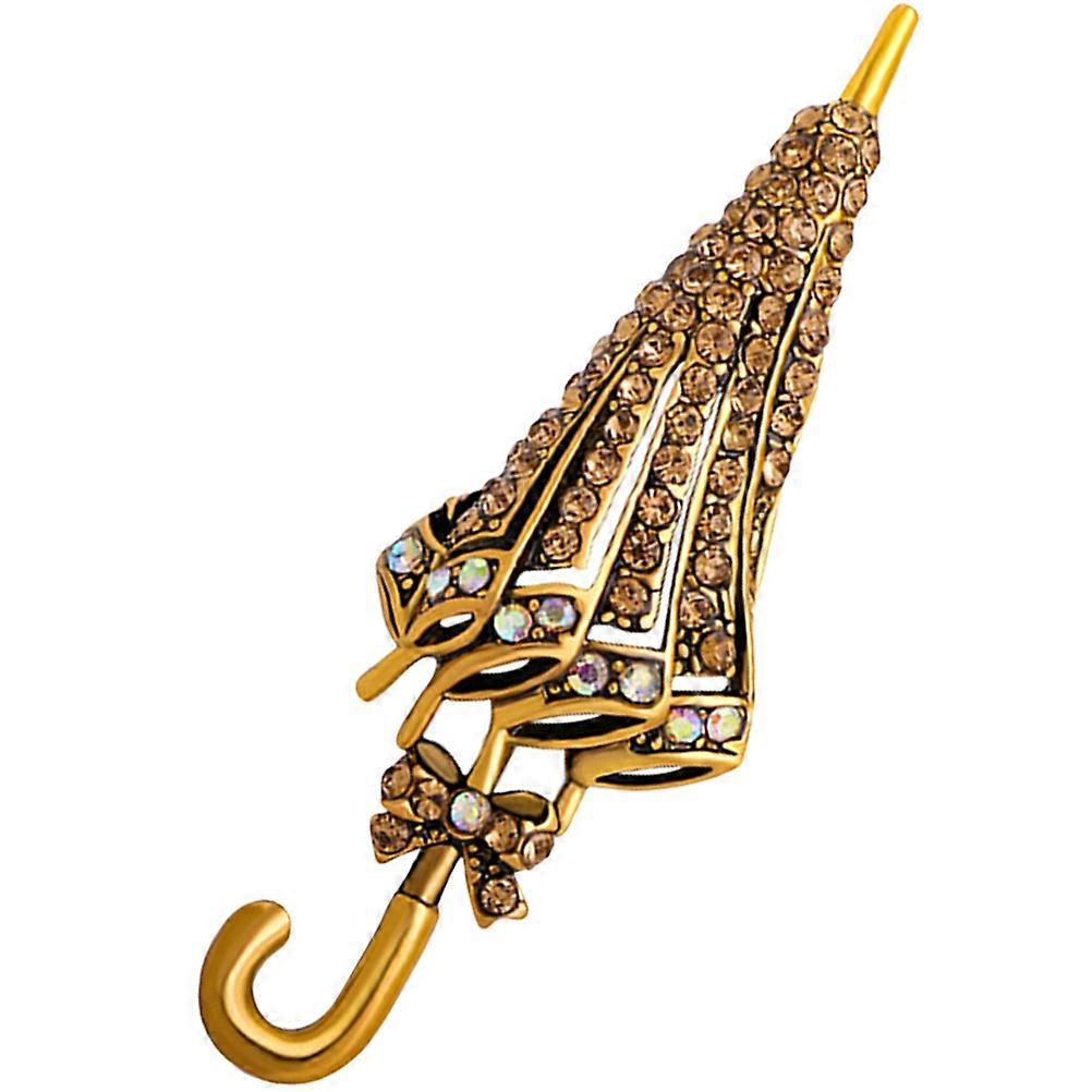 Umbrella Lapel Pin with Rhinestone Decoration for Clothes Suitable for Various Dressing Styles Golden