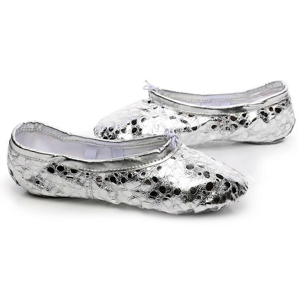 Ballet Shoes Silver Non-Slip Suede Split Sole For Kids Girls Size 25 1Pair