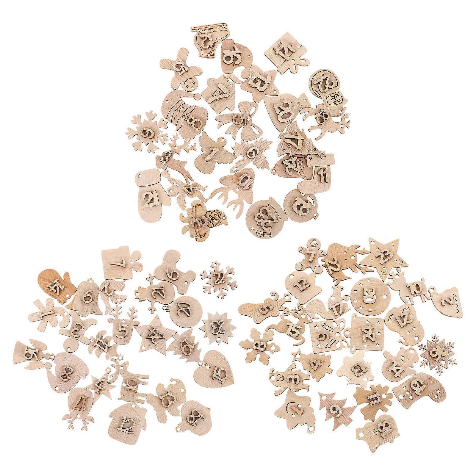 Christmas Advent Calendar Numbers Wood Hanging Ornaments Light Brown 3.7X3.4CM Countdown Figures For Families 72Pcs
