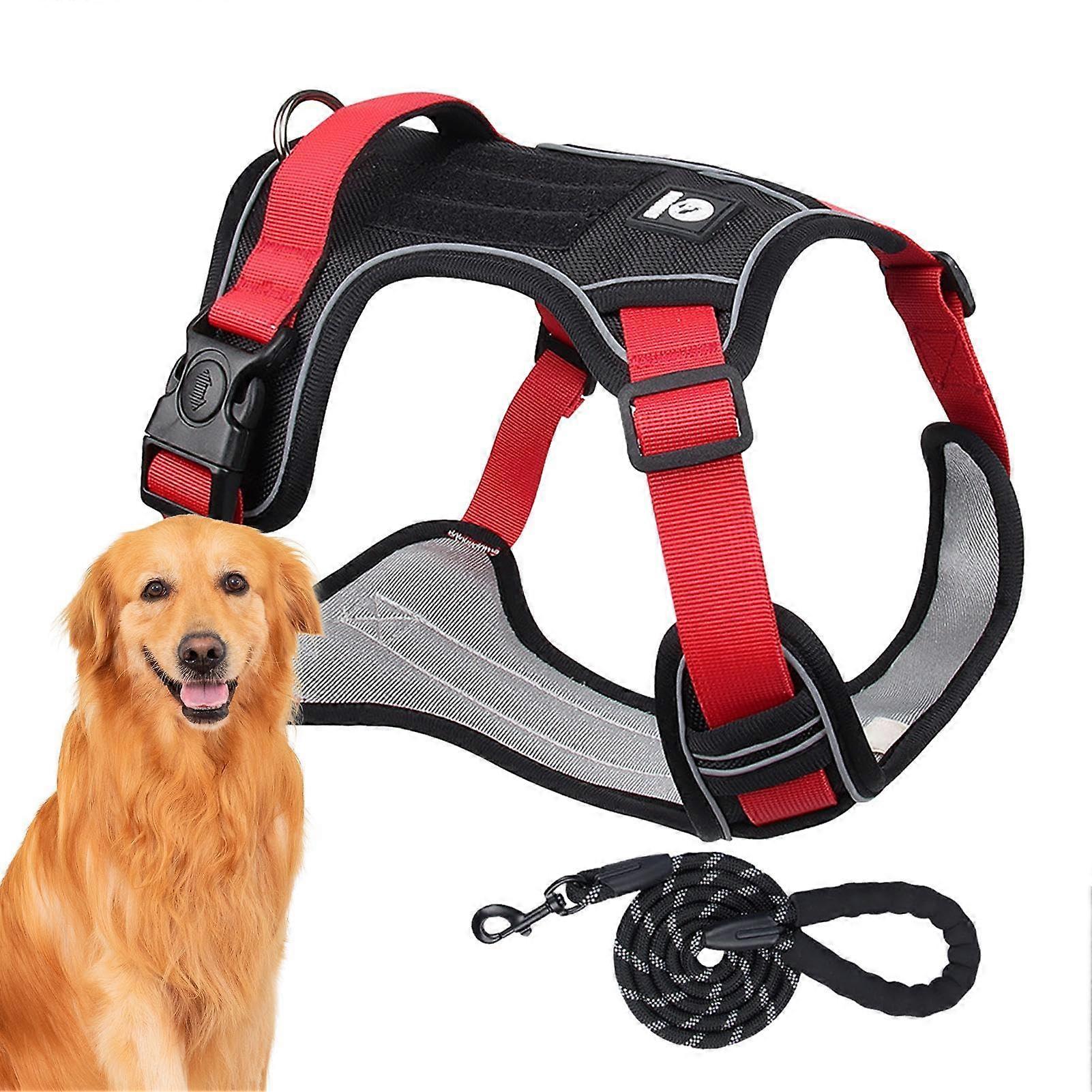 Dog harness for large dogs, adjustable reflective harness with handle Black M