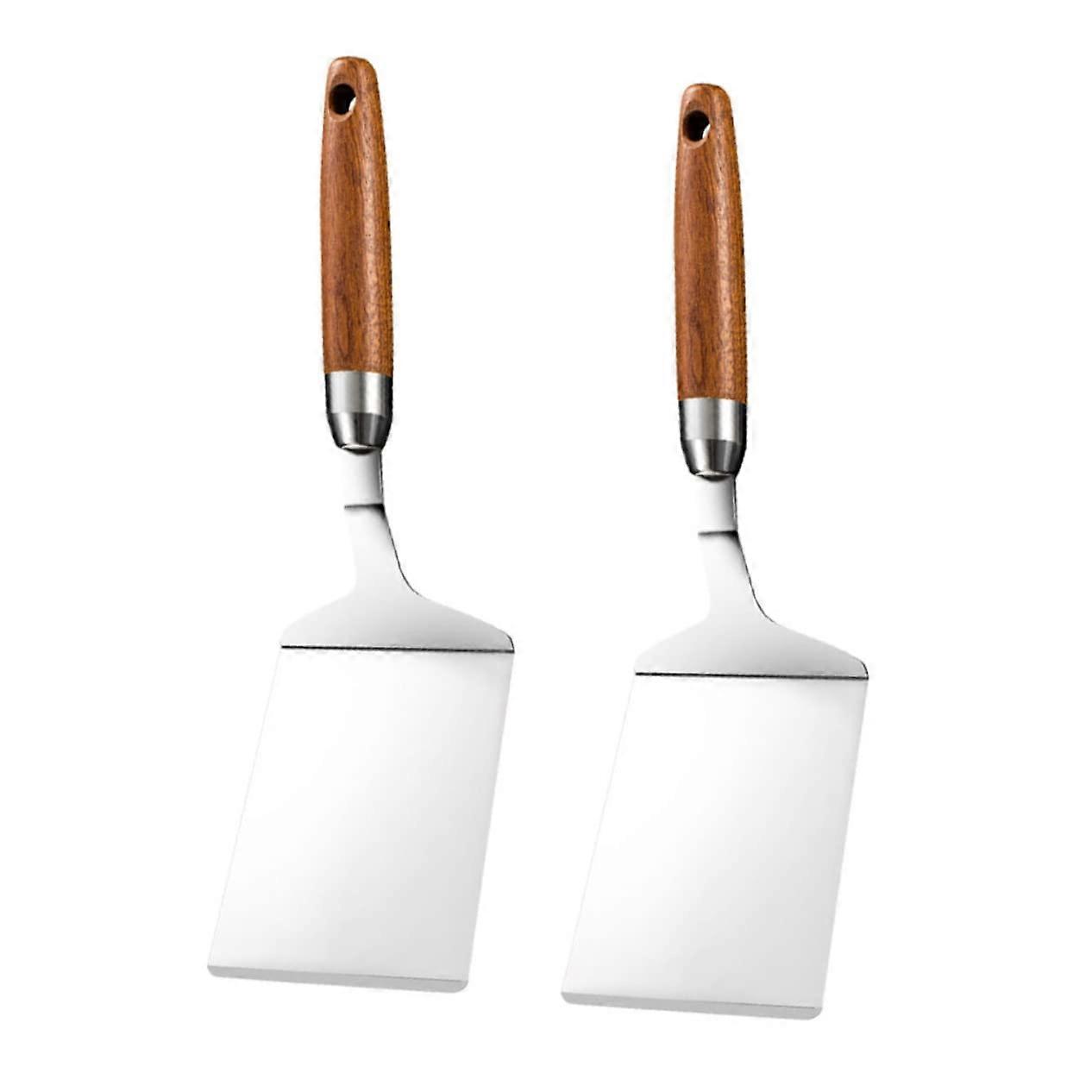 Teppanyaki Spatula Set 2-Piece Slotted Crepe Spatula Flipper Professional Metal Spatula With Wooden Handle Silver