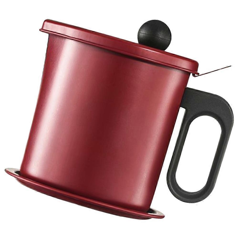 Stainless Steel Oil Pot for Kitchen Use 1Pcs with Filter Net and Cover Dark Red