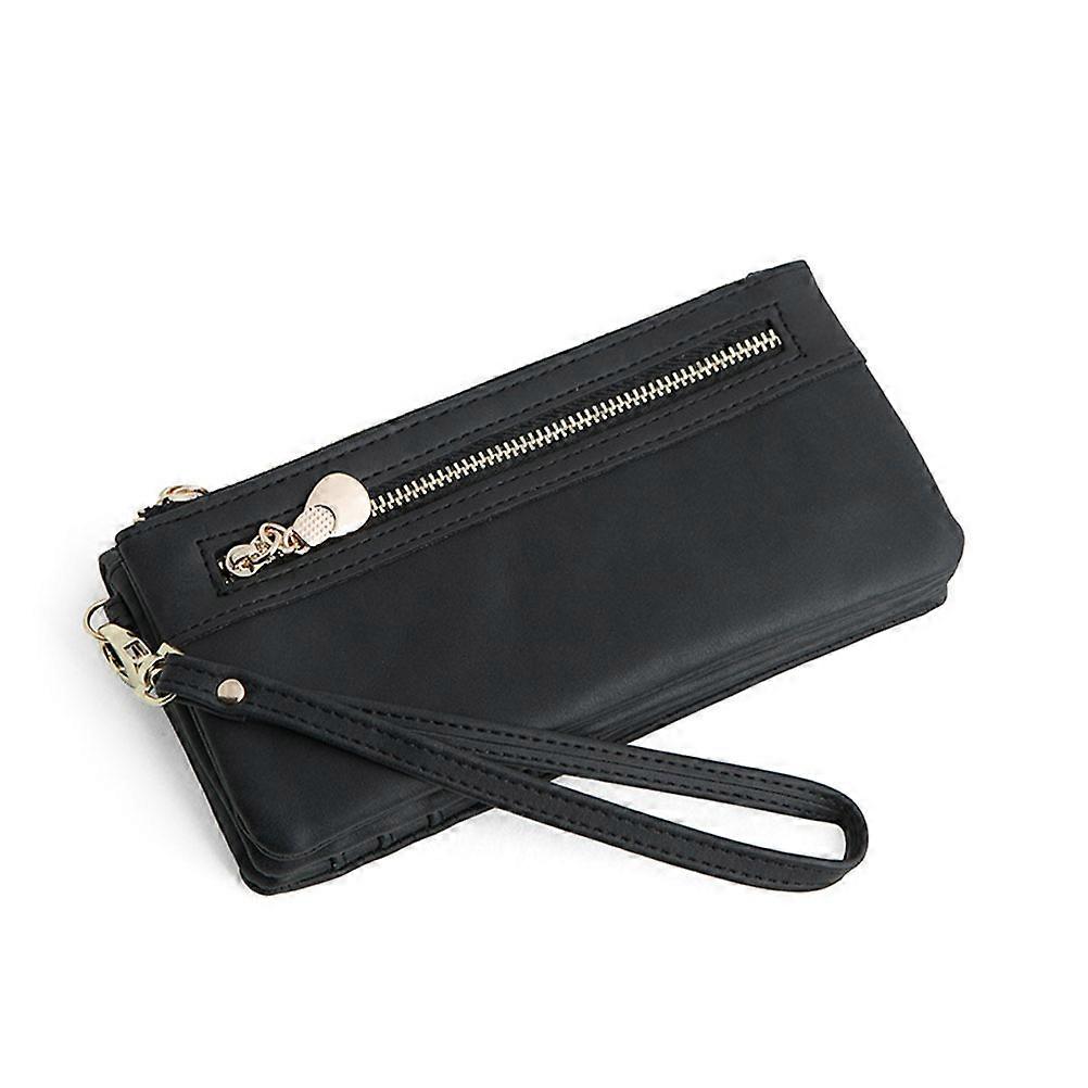 Long PU Wallet for Women with Zipper Closure, Multi Card Slots, Elegant Black Handbag Design for Daily Use and Travel