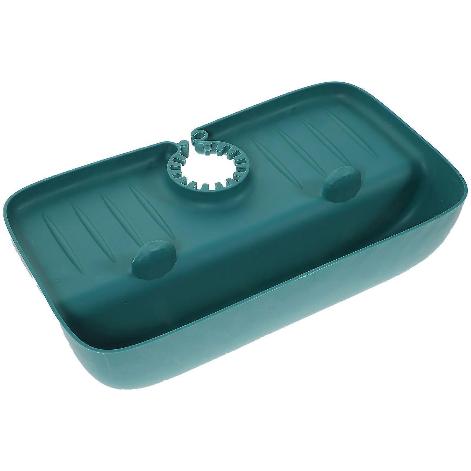 Faucet SplashingProof Draining Rack with Storage Basket for Sponges and Brushes in Dark Green TPE 7.87x4.72x2.95 Inches