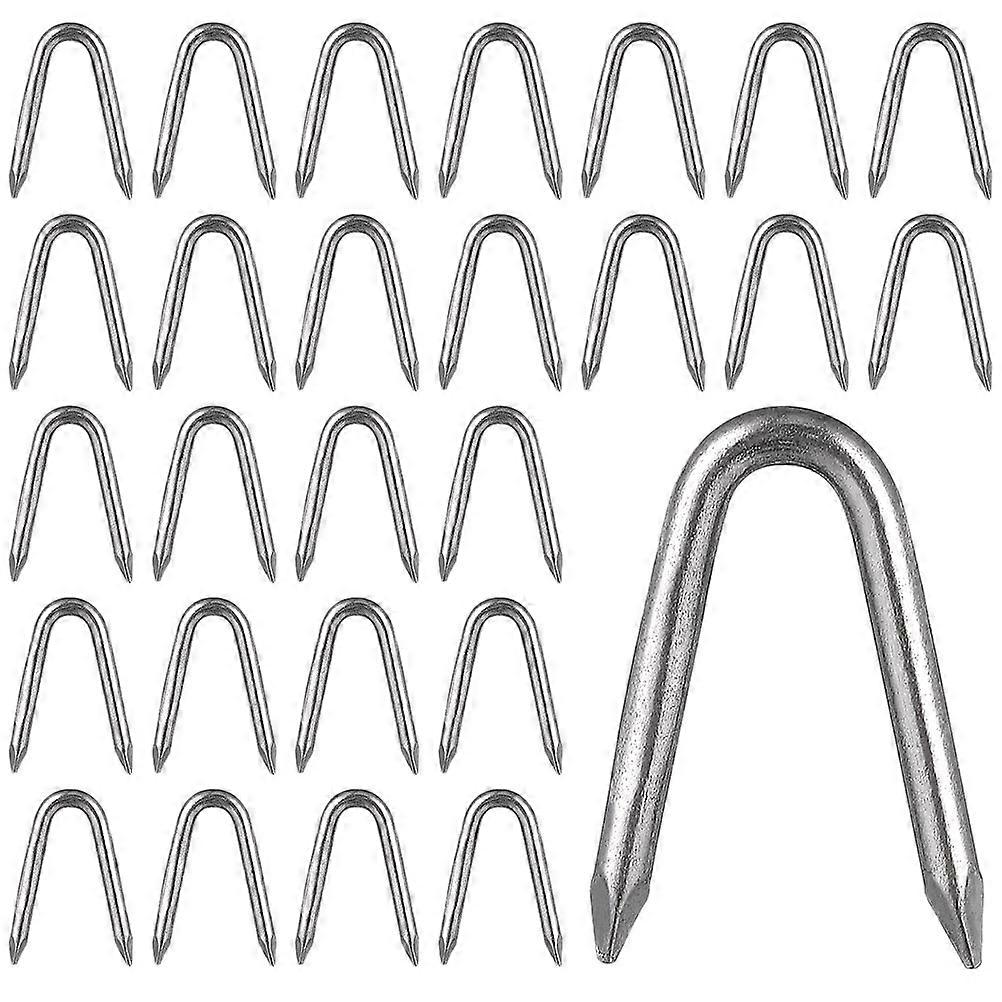 U Shaped Fence Nails for DIY Silver Iron Stakes with Pointed Ends for Easy Penetration 50pcs
