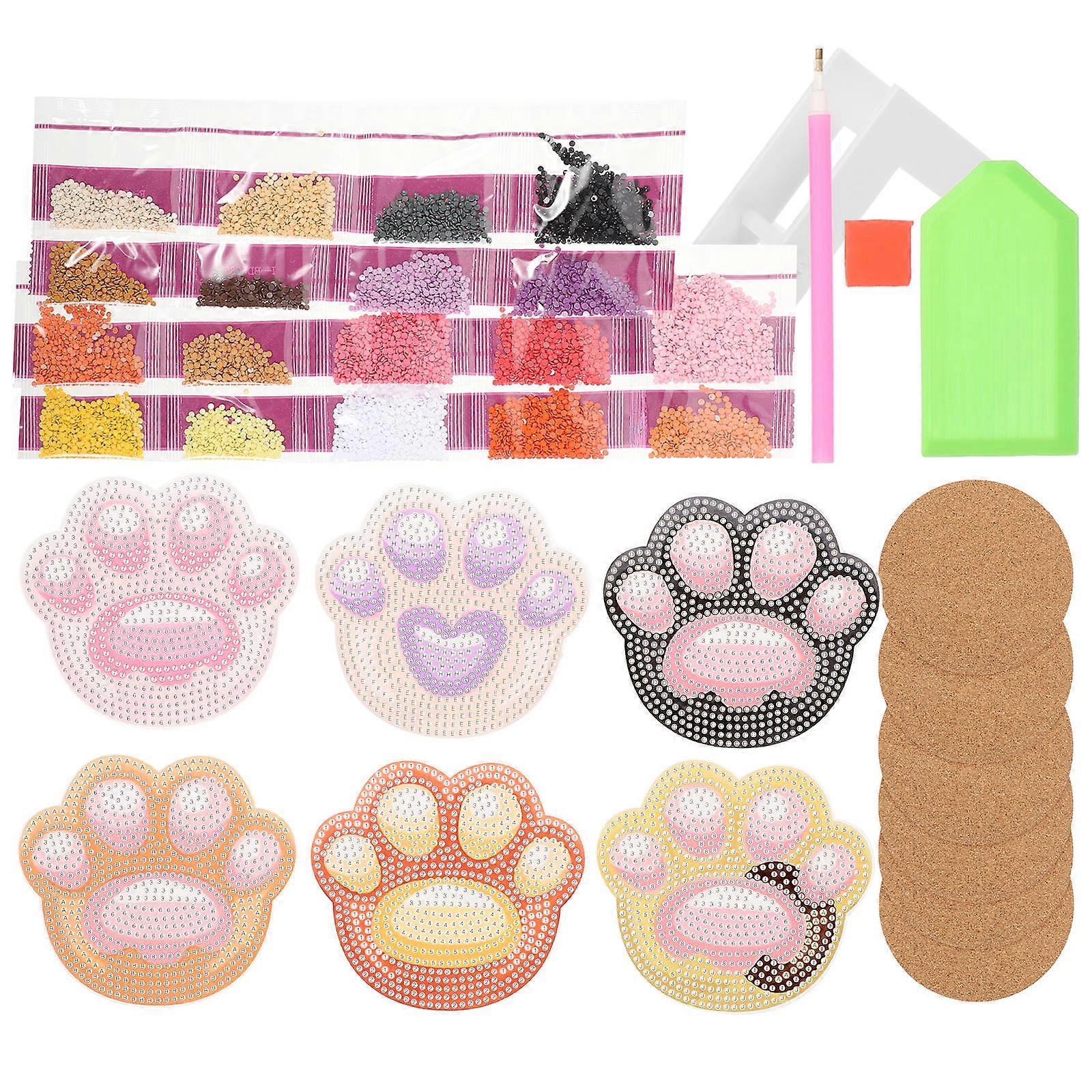 Cat Paw Diamond Drawing Coasters Kit – Lightweight DIY Crafting Coasters with Cork Base for Creative Cup Mats