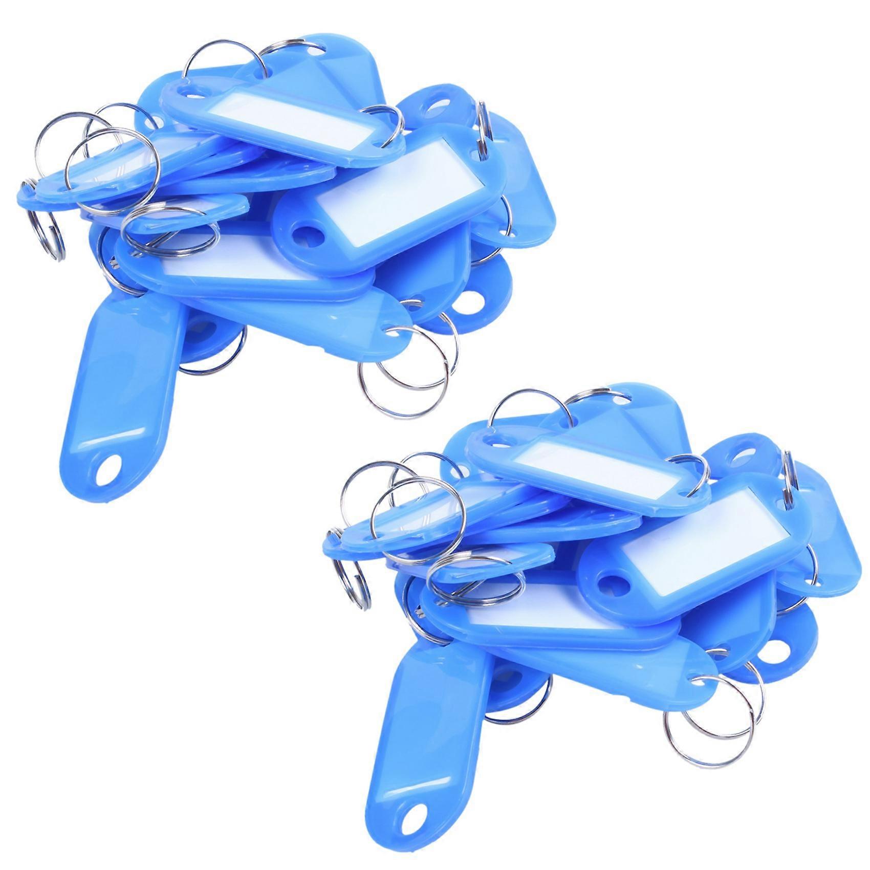 40 Pcs Key ID Label Tags Split Ring Keyring Keychain Blue