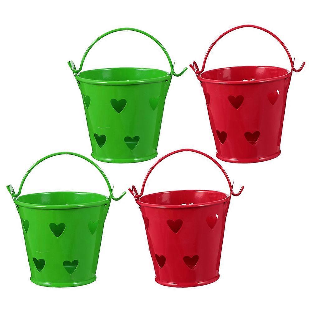 Miniature Bucket Mini Iron Bucket Balcony Garden Simple Pastoral Style Red 4Pcs Decoration