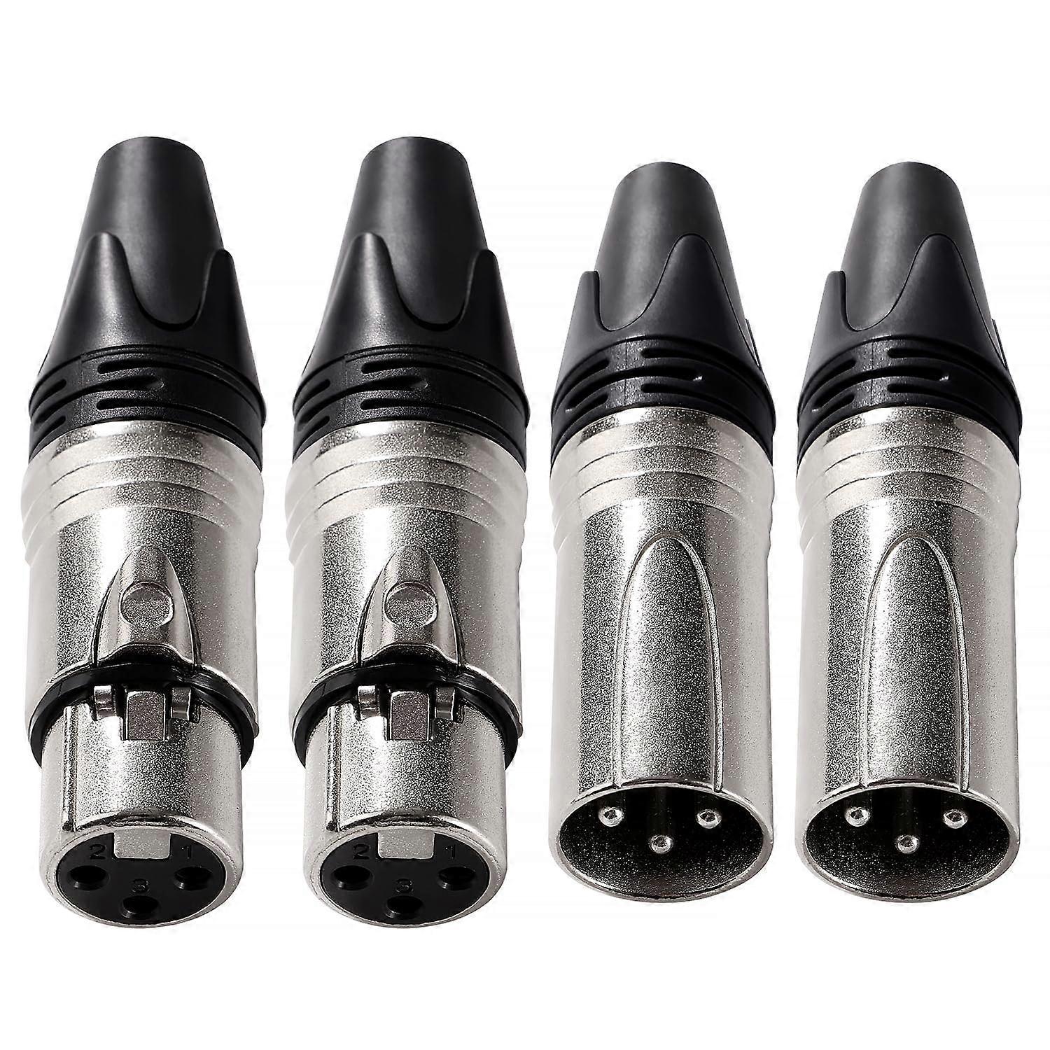 3-Pole XLR Connector Cable, 2 Pairs Male and Female, Nickel-Plated Microphone Audio Socket for DMX Signal and Mixer Use, Black