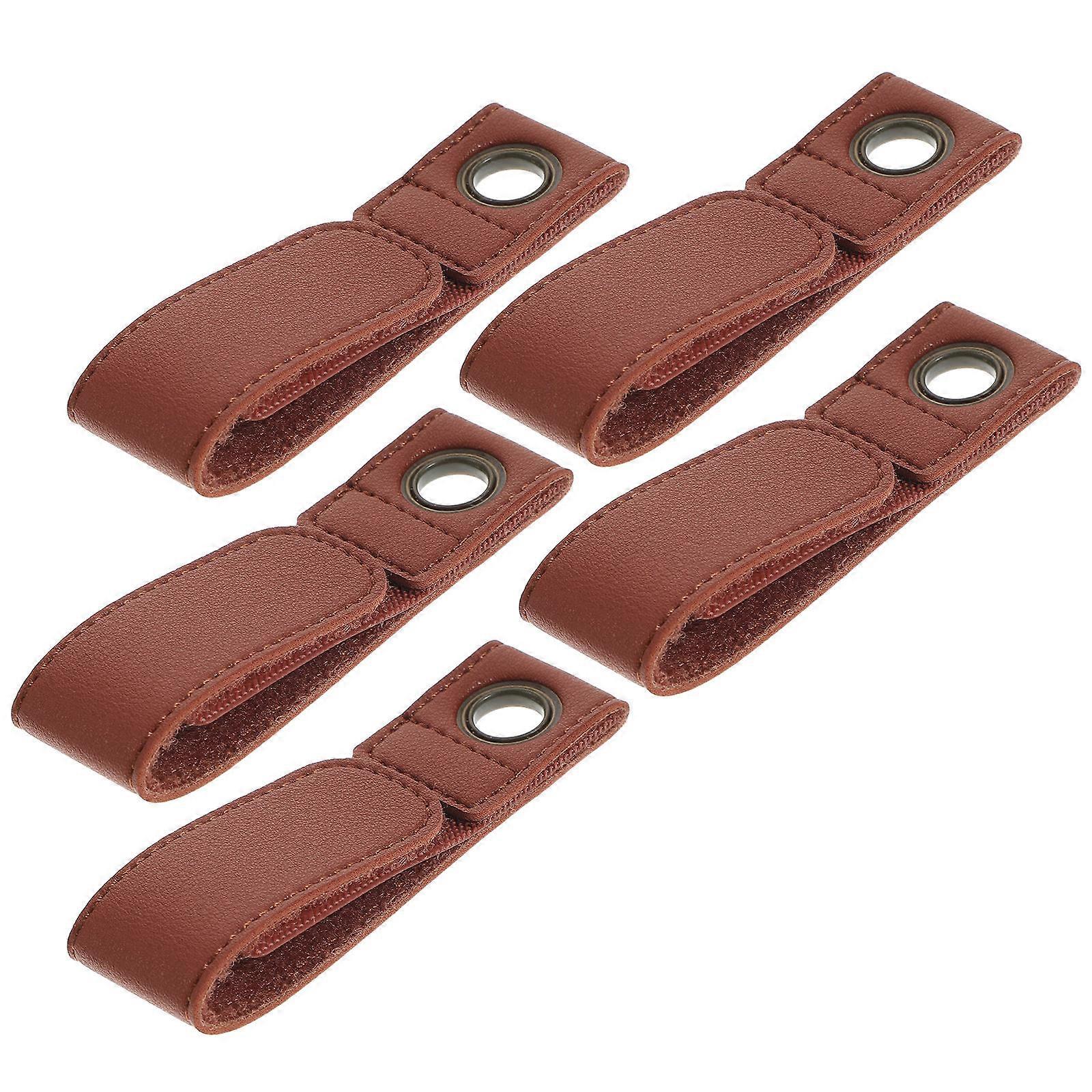 Brown Storage Strap Organizer for Cords and Cables Made of Durable PU and Nylon Materials