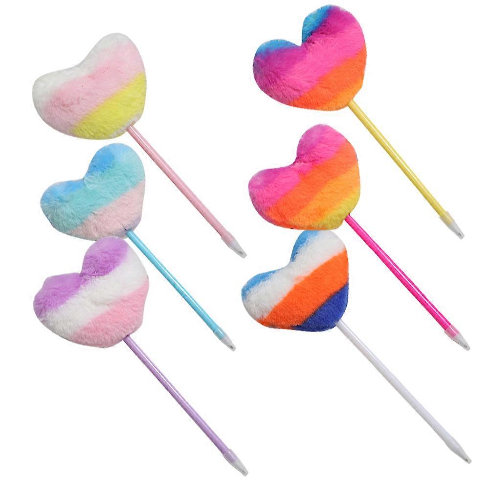 Charming Heart Shape Fuzzy Pens Note-taking Items For Family And Friends 6Pcs