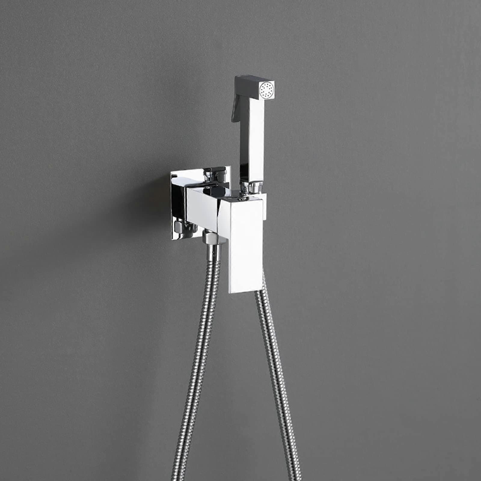 Toilet Bidet Spray Kit, Chrome Bidet Attachment Wall Mounted Faucet Sprayer