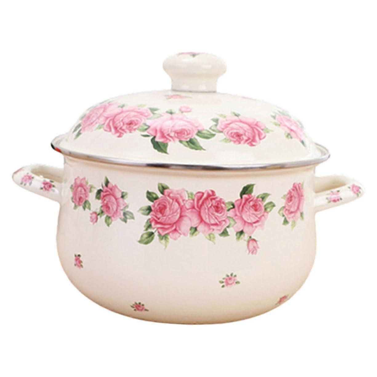 Enamel Cooking Pot with Lid, Vintage Design for Induction Gas Stoves, Double Handle for Milk, Soup, Sauces, and More