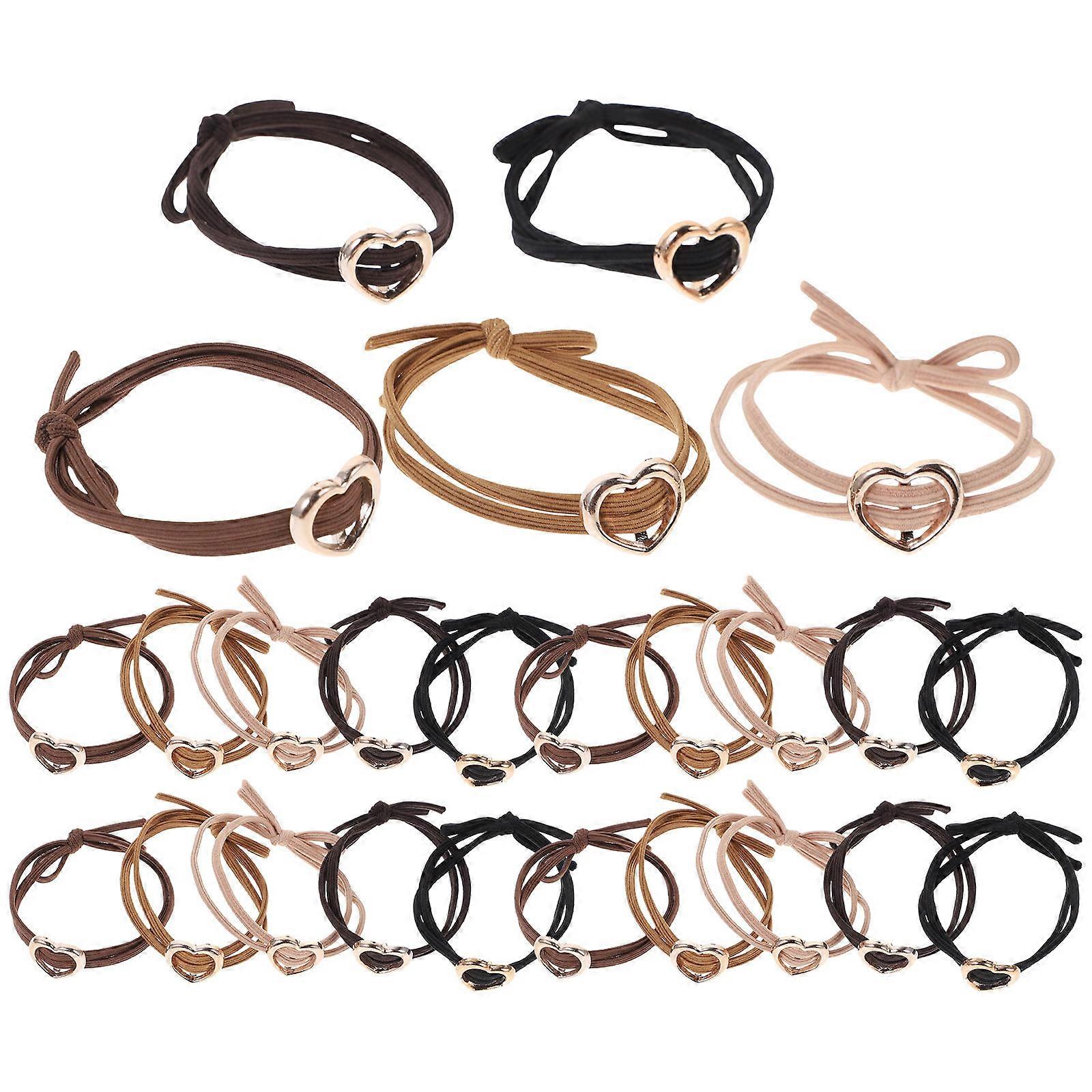 Assorted Color Elastic Hair Bands 30Pcs Heart Design Ponytail Holders For Women Night Out Style