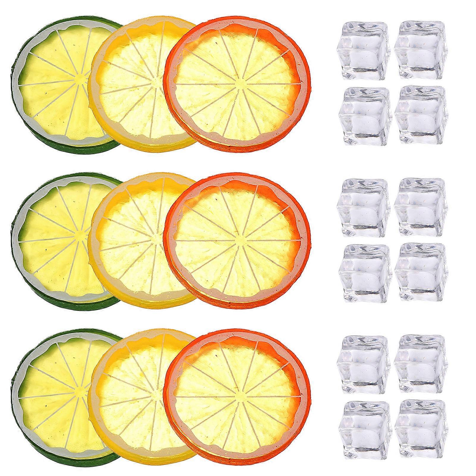 Plastic Artificial Lemon Slices for Decor with Ice Cubes 1Set