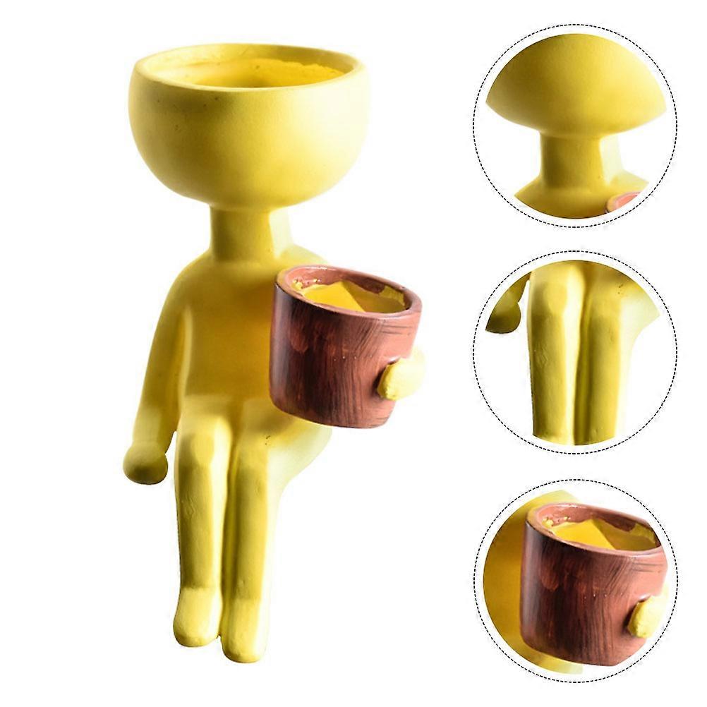 Unique Abstract Flower Pot For Indoor Ornaments In Home And Office 21X11cm Yellow Abstract Sculpture 1Set