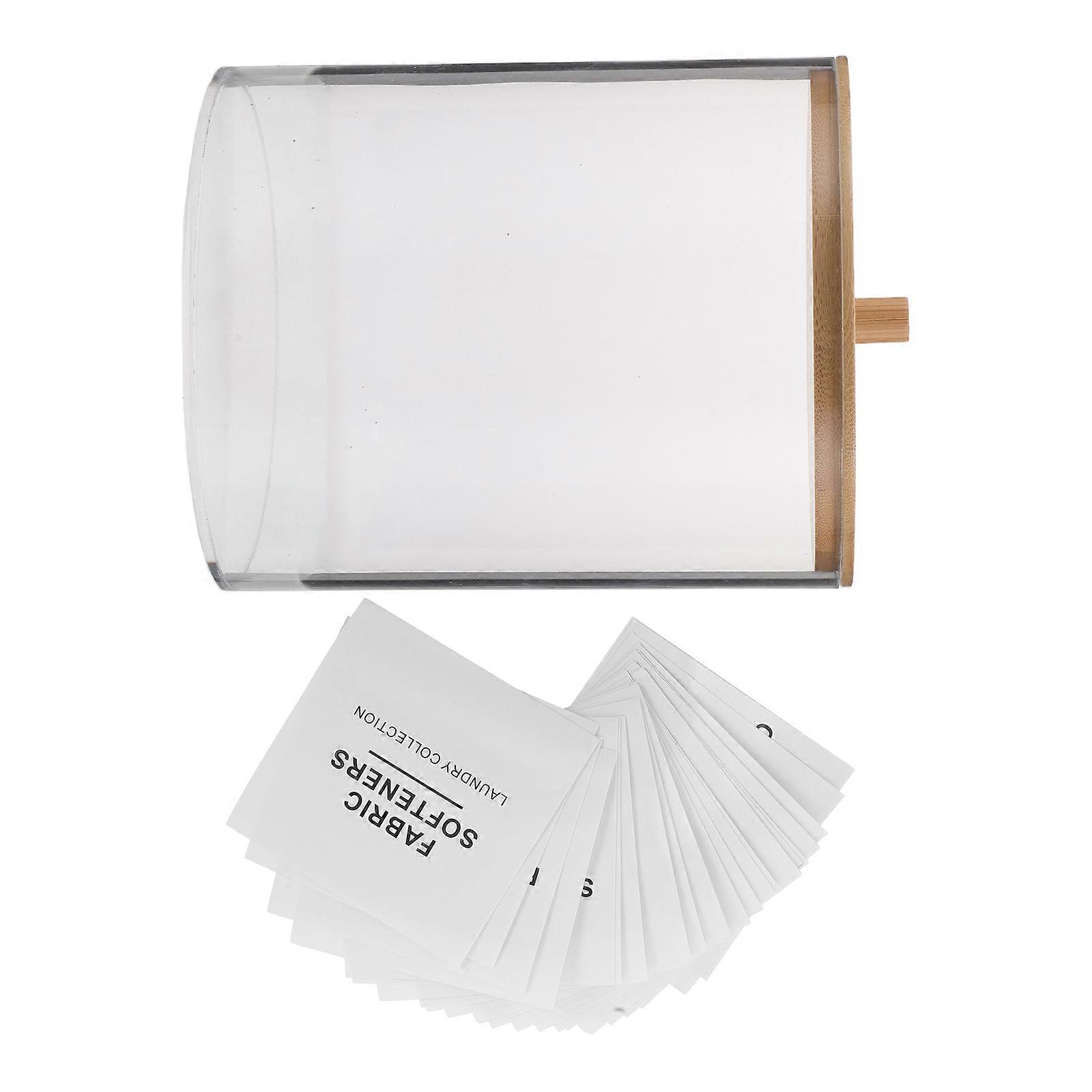 Transparent Acrylic Laundry Pod Holder with Wood Lid Includes 27 Labels for Home Use Organize
