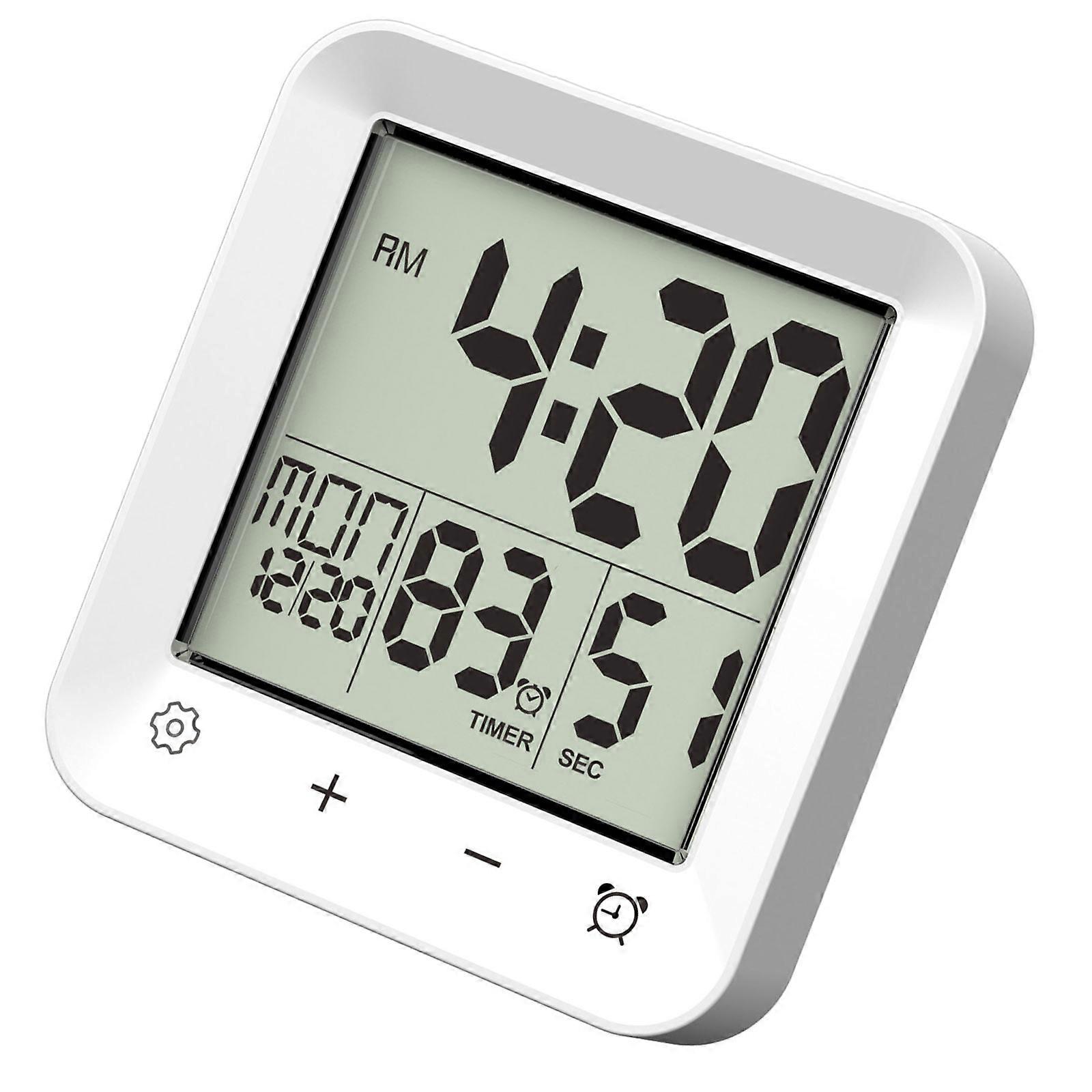 Shower Wall Clock,Digital Kitchen Timer with Alarm,Waterproof Touch Screens Timer, Temperature Display with Suction Cup  White