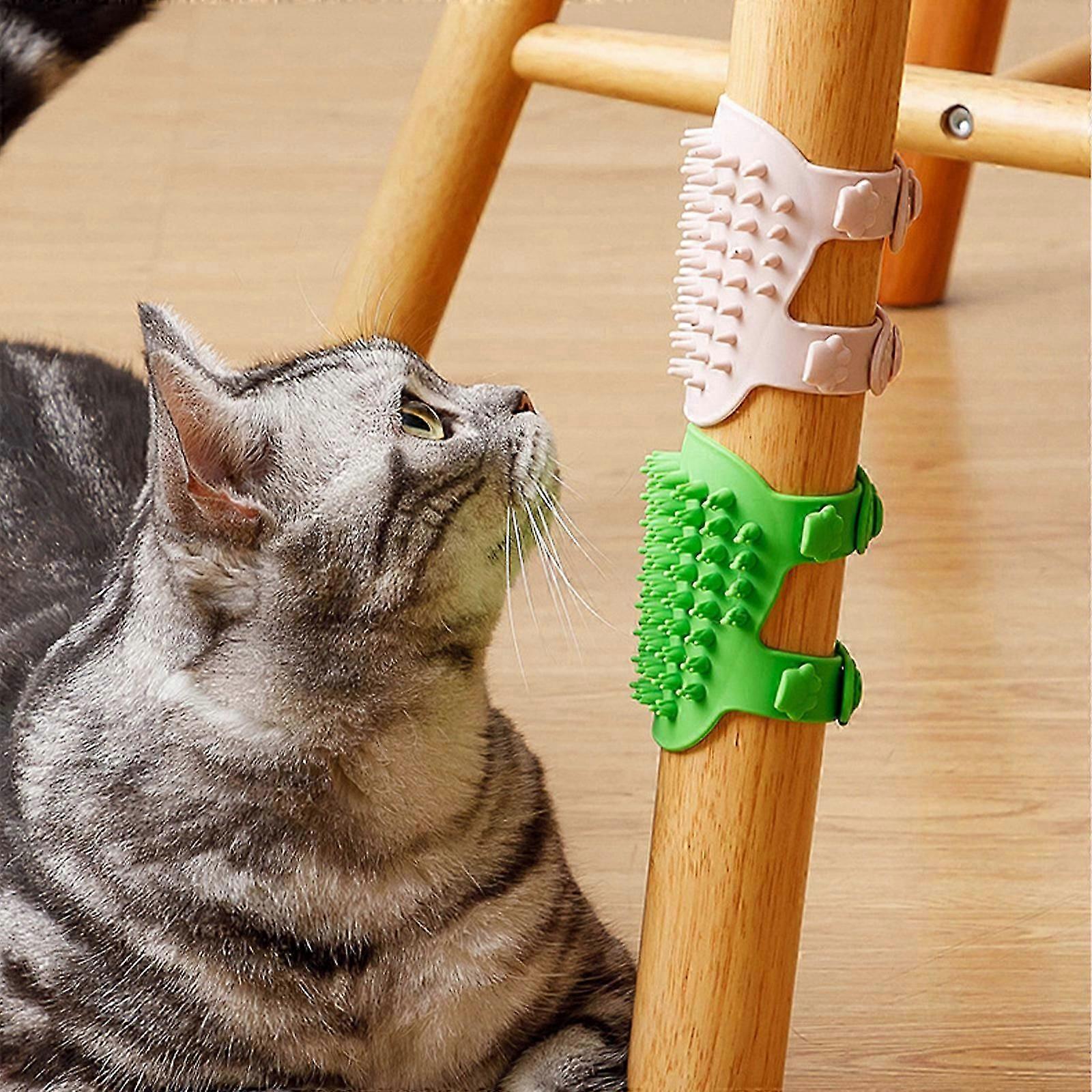 2 in 1 2 Styles Cat Face Scracher Brush, Corner Adjustable Silicone Cat Grooming Massage Brush, Tickling Comb Pet Brush for Table Legs Climbing Frame