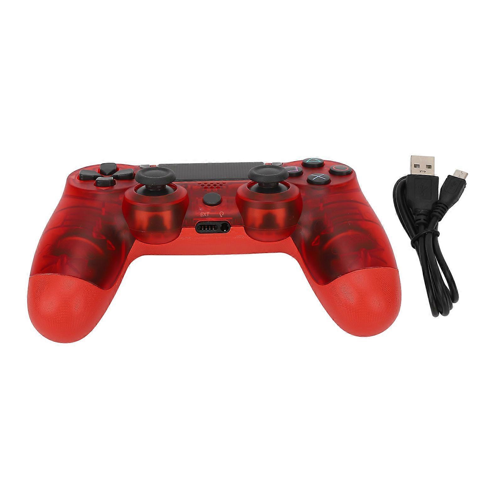 Transparent Red Wireless Game Controller for PS4/PS5 with Real Vibration and Easy Connect