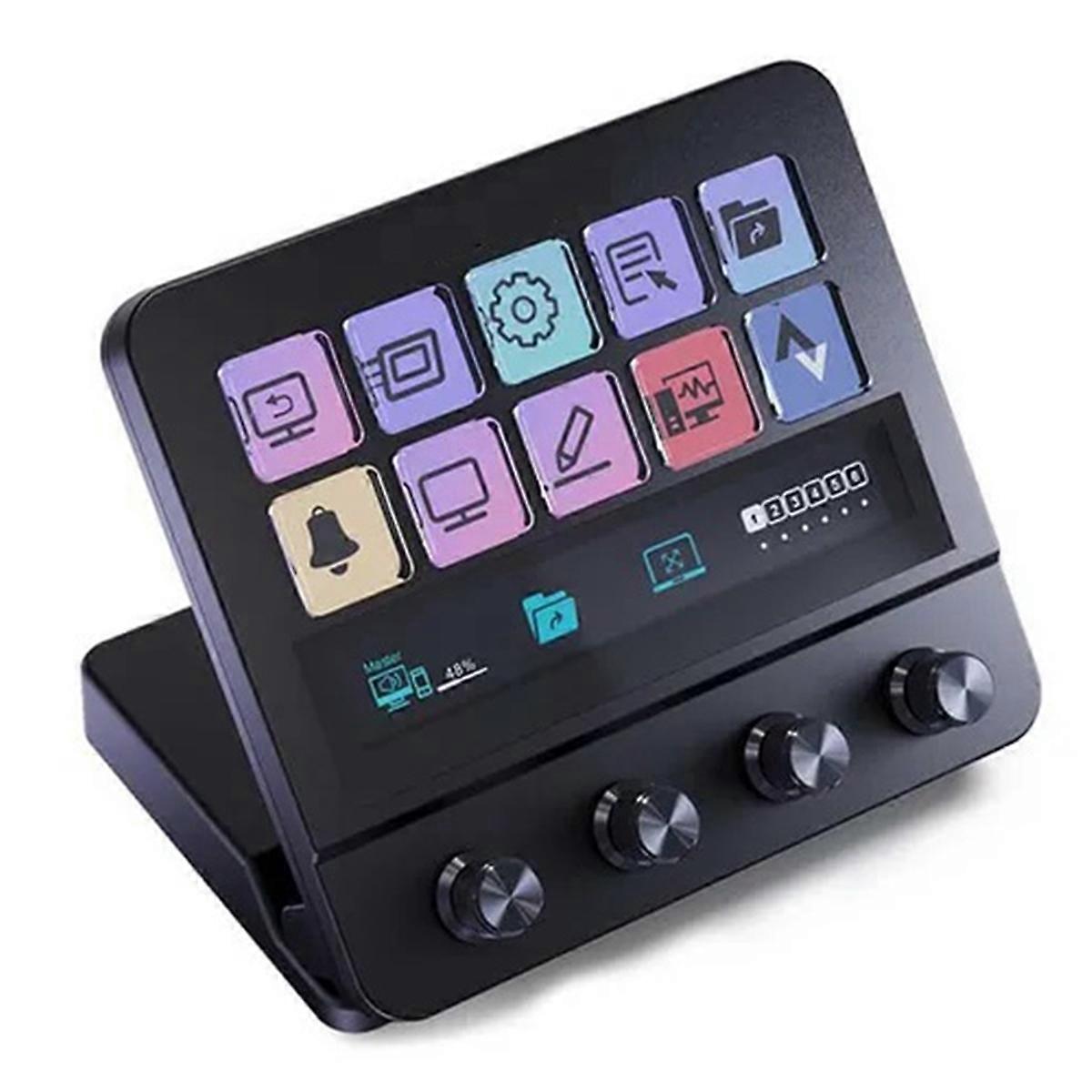 N4 Stand Touch Strip 10-Key Visual Macro Keyboard Quad-Dial Interface Dual Usb-C Usb-A Hub Black