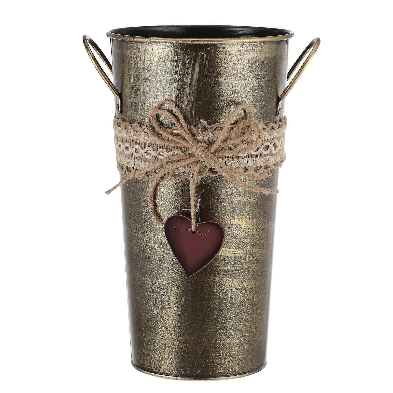 Delicate Iron Flower Bucket Retro Design for Storage Use 1Pcs Golden